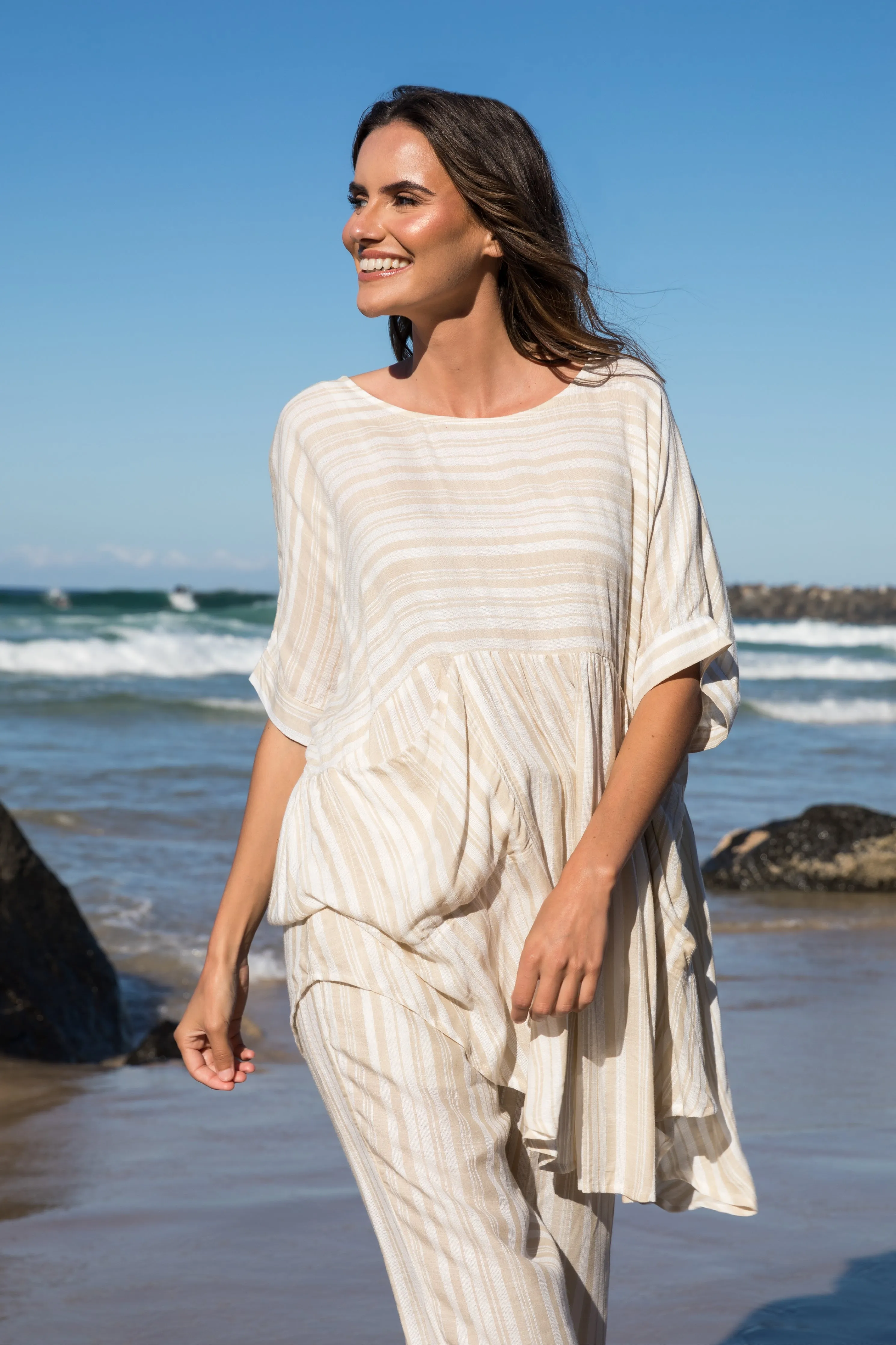 FINAL SALE Beachy Top in Beige Stripe