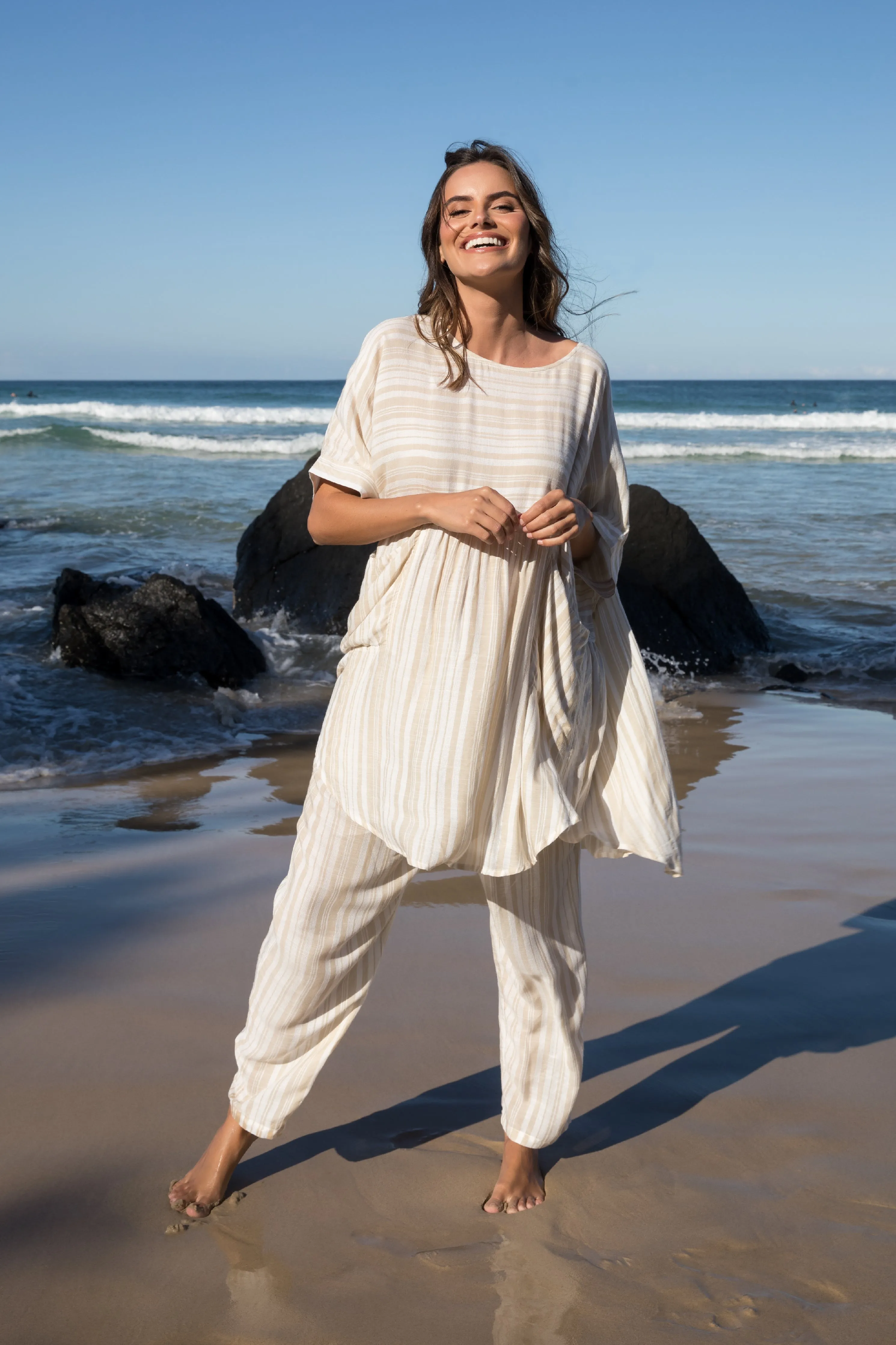 FINAL SALE Beachy Top in Beige Stripe