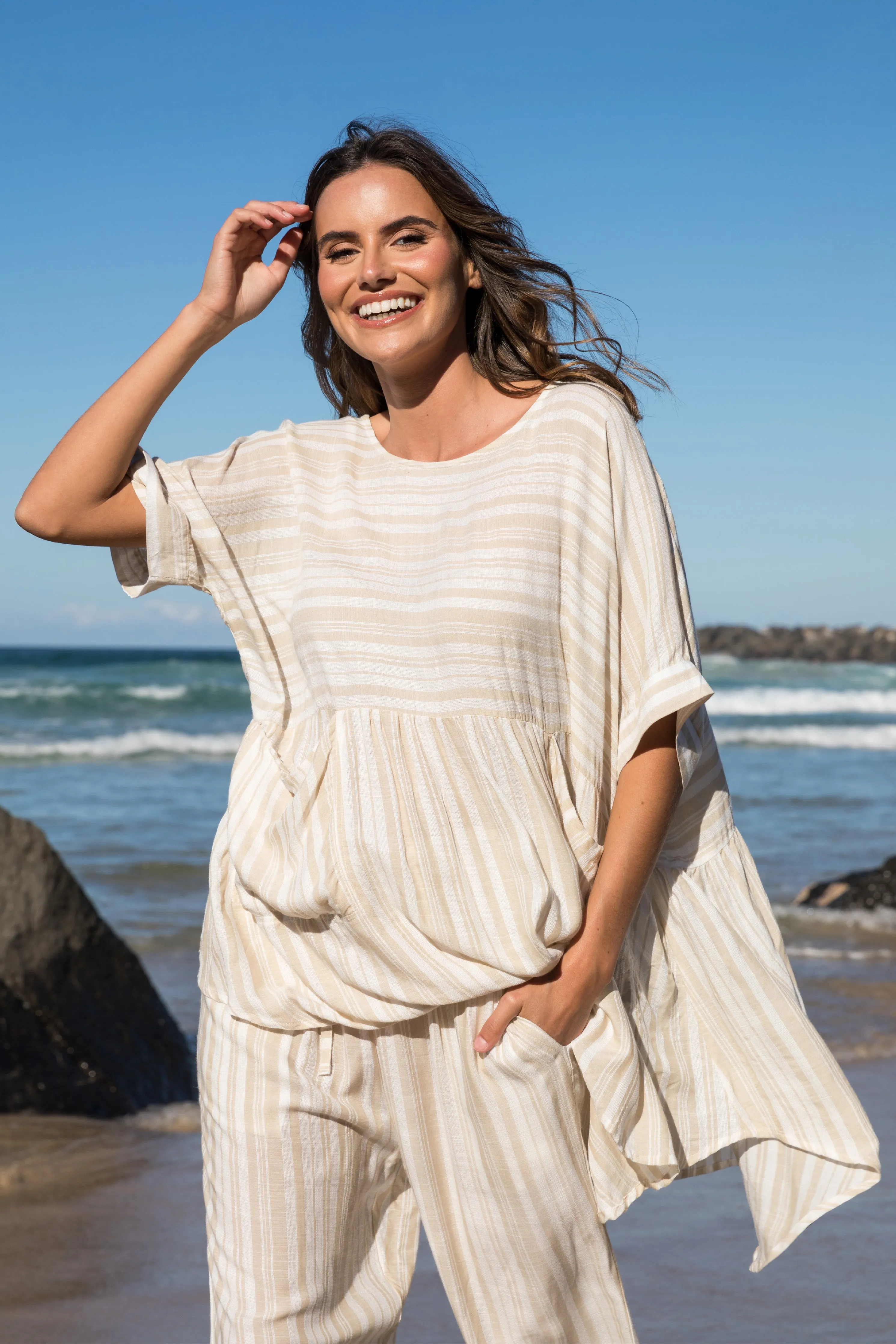 FINAL SALE Beachy Top in Beige Stripe