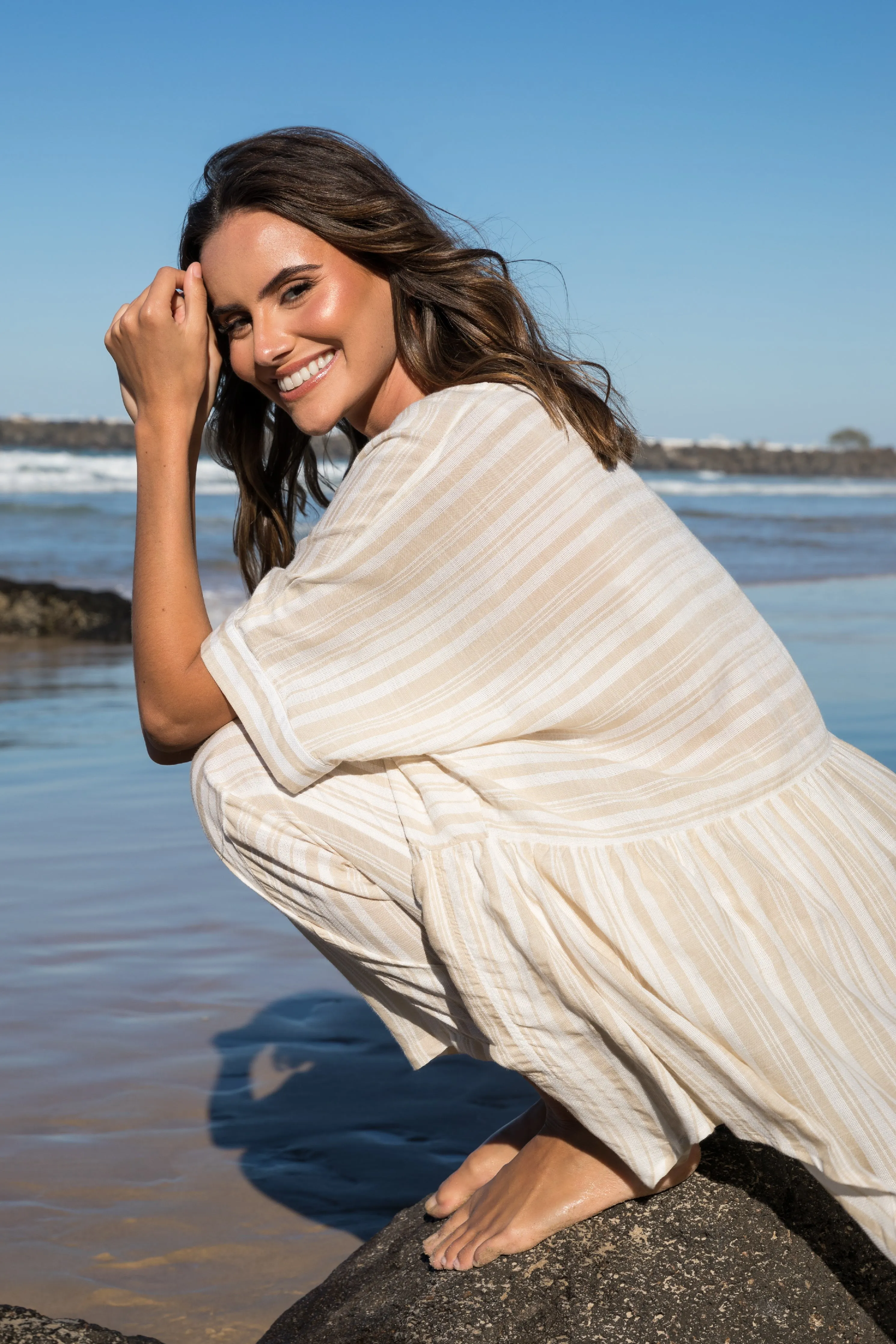 FINAL SALE Beachy Top in Beige Stripe