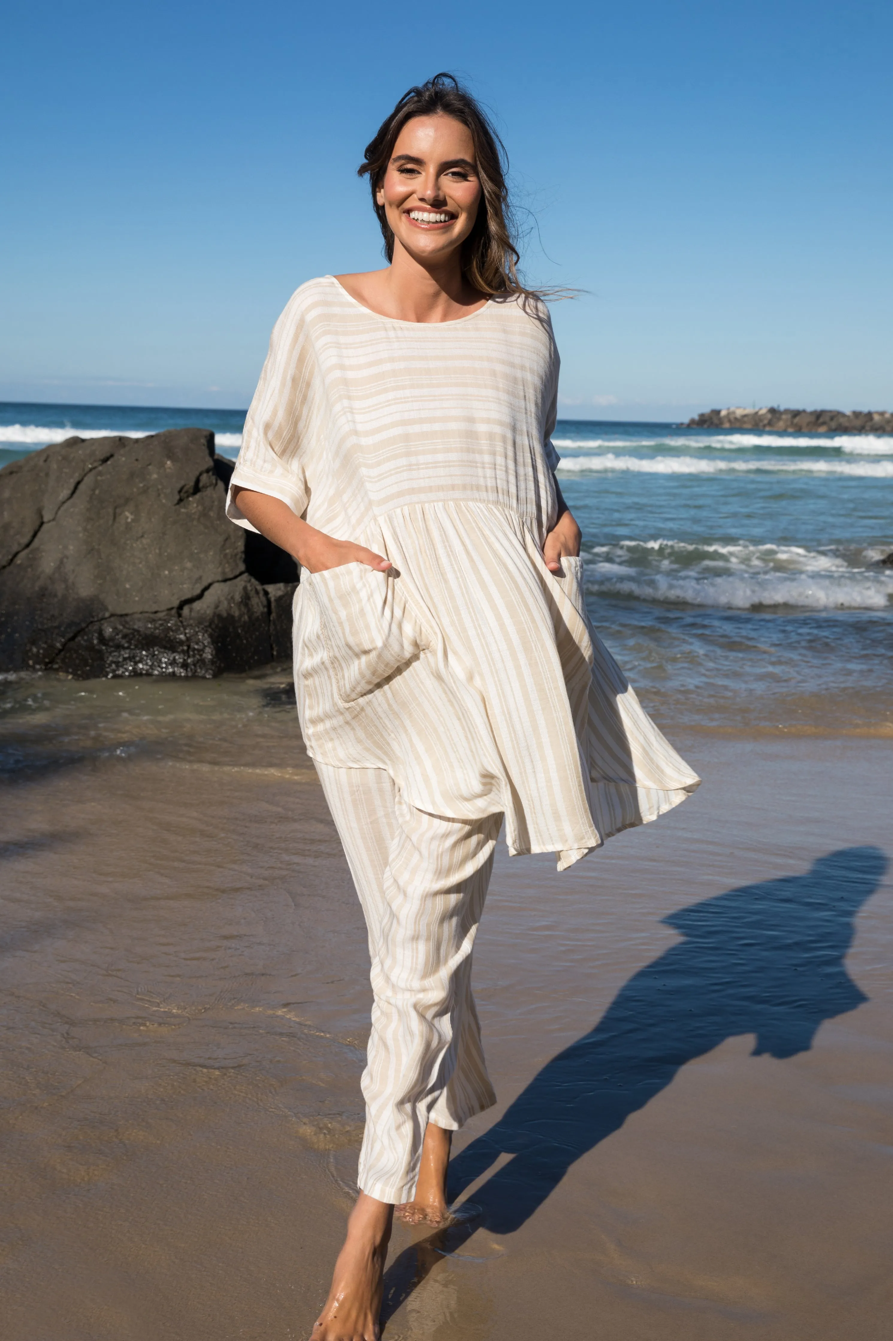 FINAL SALE Beachy Top in Beige Stripe