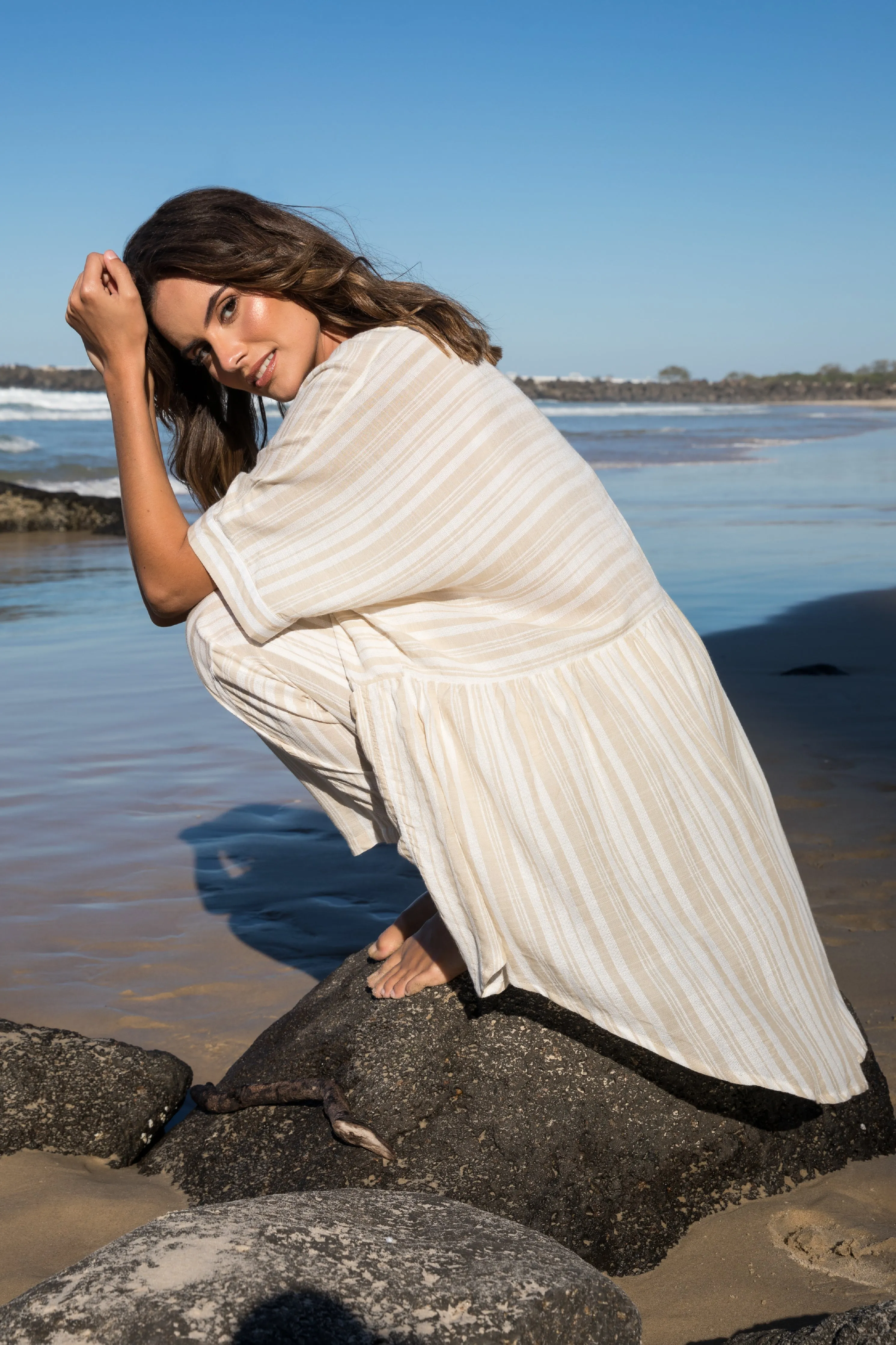 FINAL SALE Beachy Top in Beige Stripe