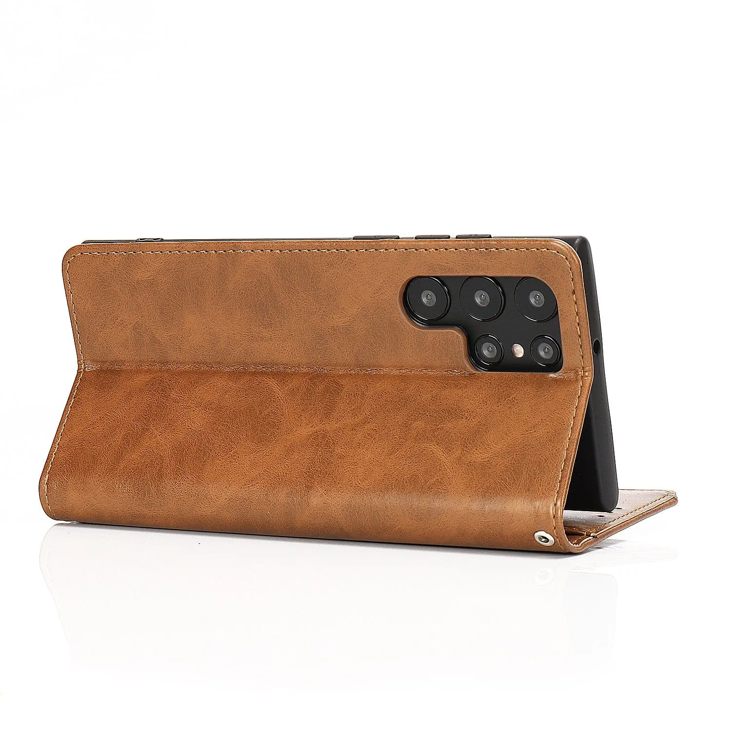 Folio Brown Leather Wallet Case - Samsung Galaxy S22 Ultra