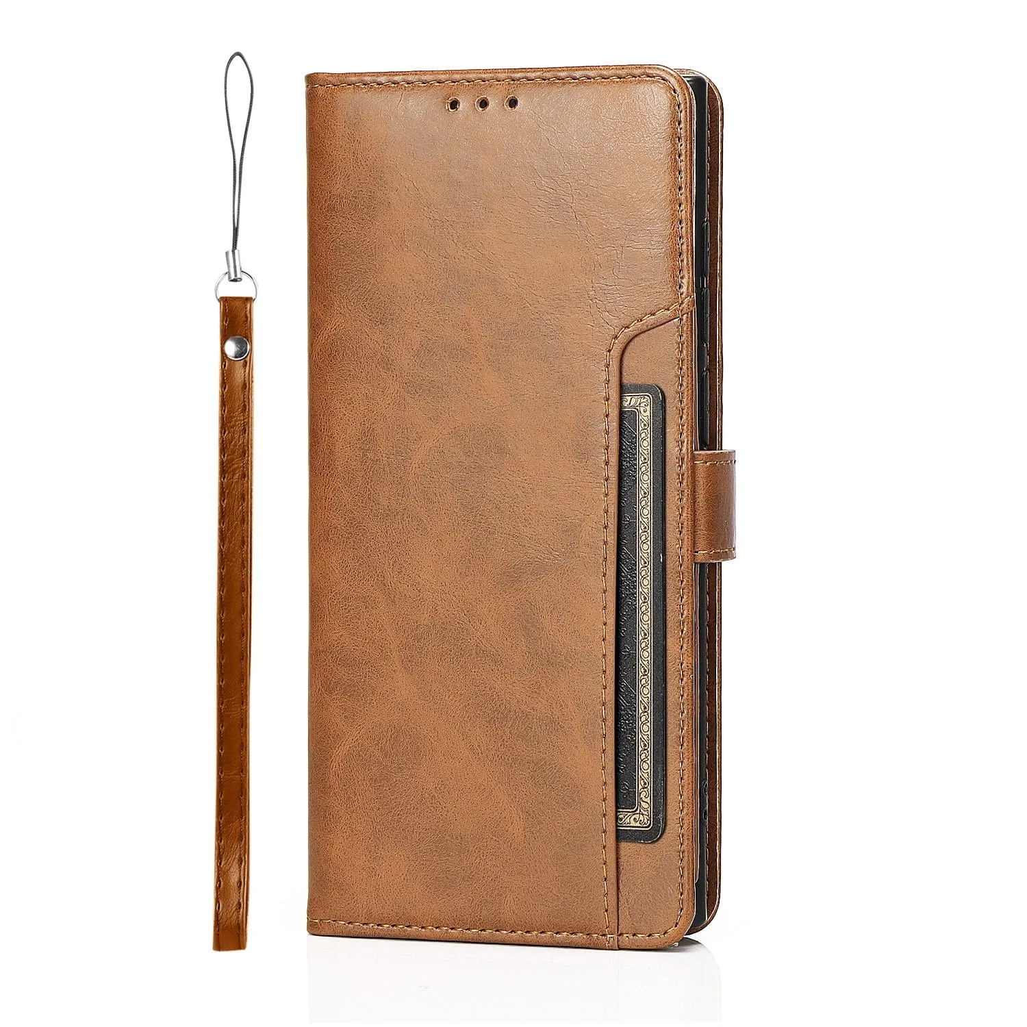 Folio Brown Leather Wallet Case - Samsung Galaxy S22 Ultra