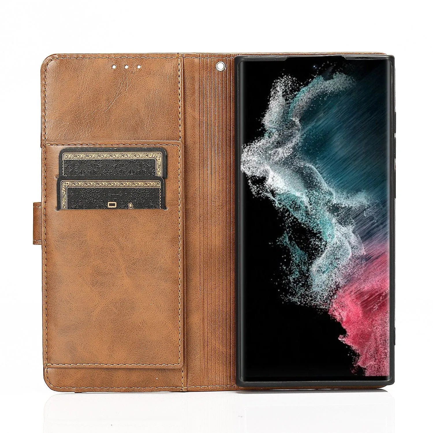 Folio Brown Leather Wallet Case - Samsung Galaxy S22 Ultra