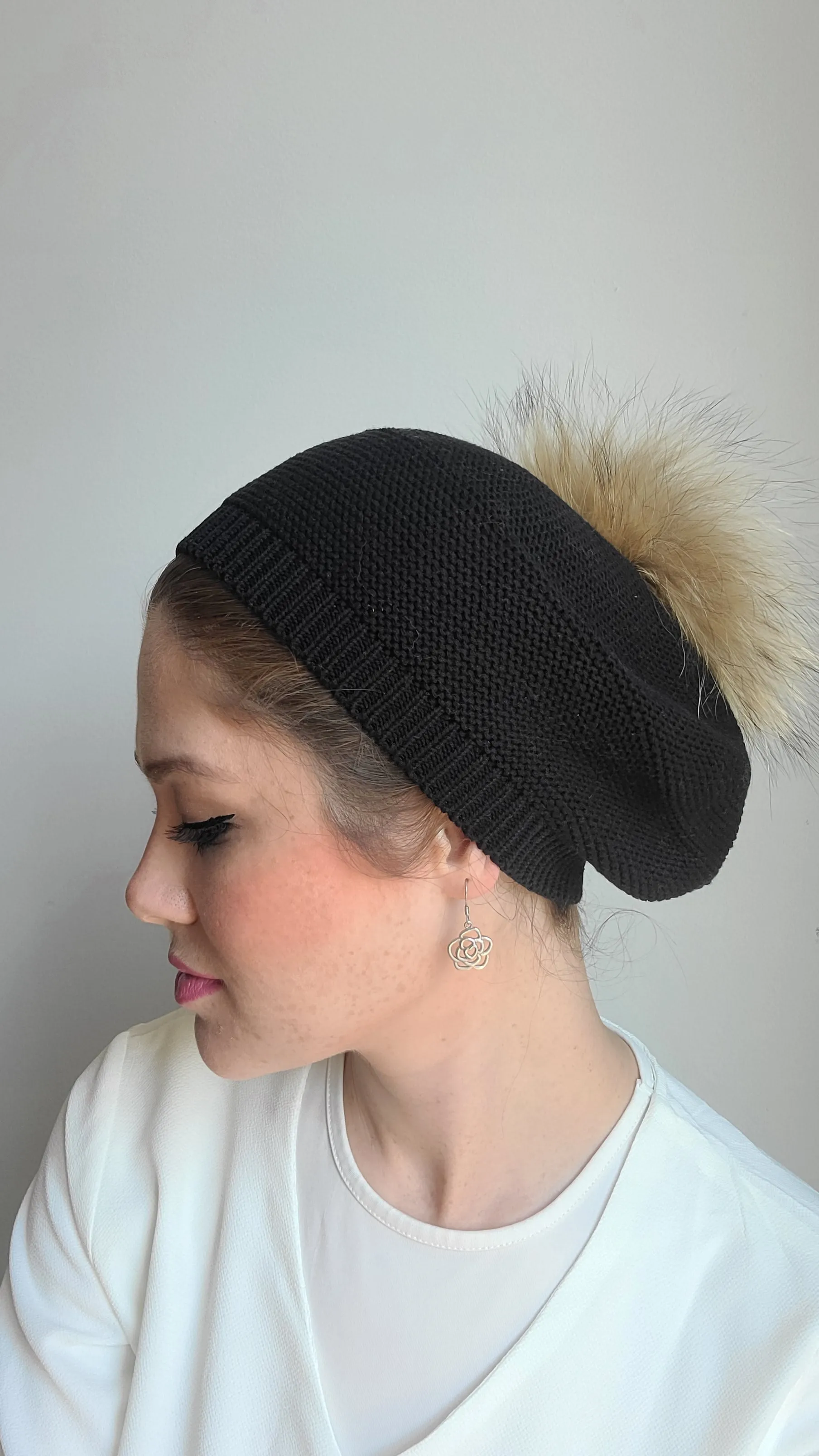 Fully Cotton Beret with Pom Pom