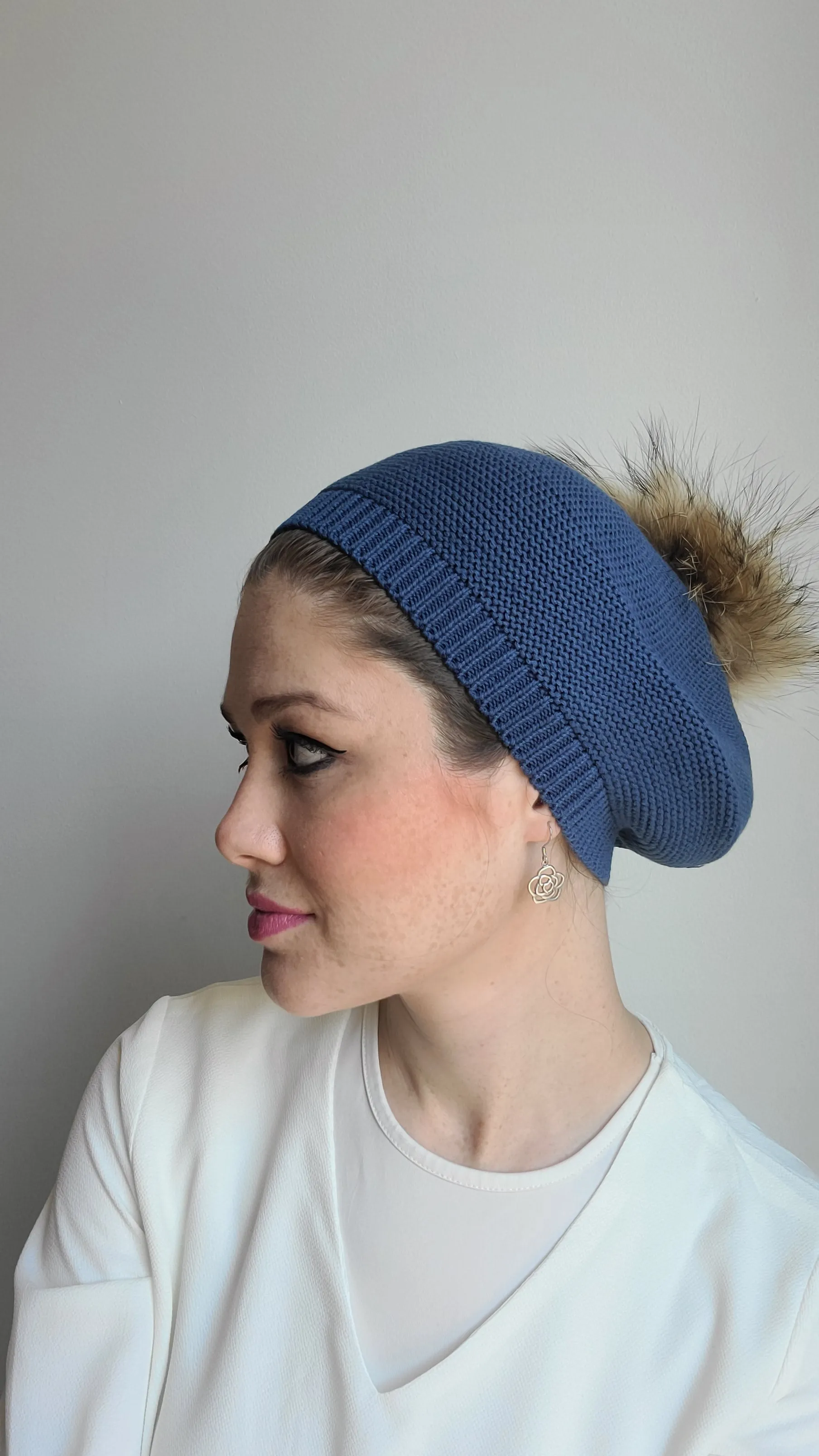 Fully Cotton Beret with Pom Pom