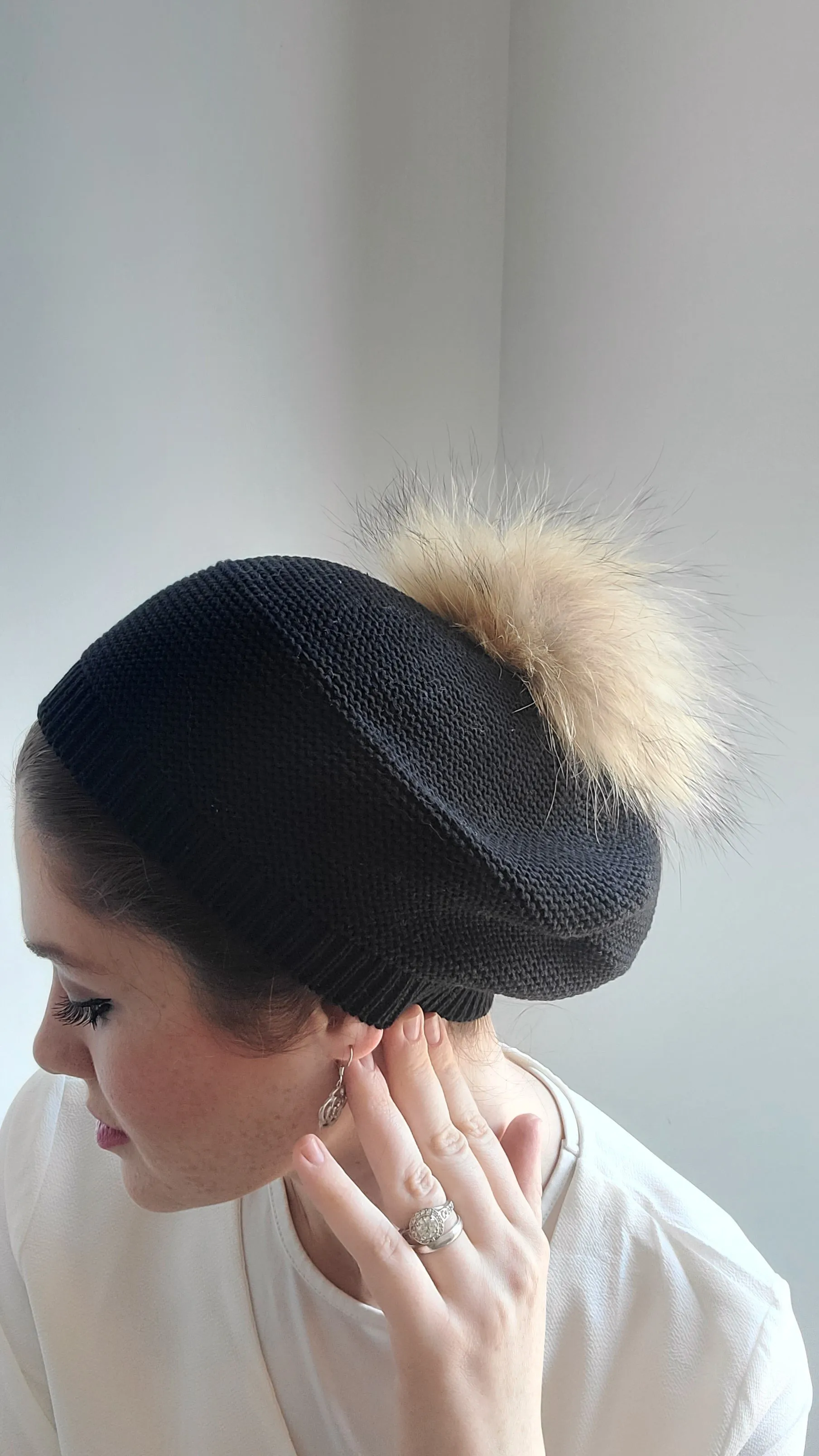 Fully Cotton Beret with Pom Pom