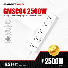 GADGET MAX GMSC04 2500W PD QC FAST CHARGING 5AC POWER SOCKET WITH 6.5 FEET CABLE LENGTH (Power Socket)