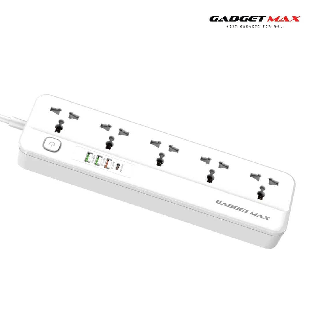 GADGET MAX GMSC04 2500W PD QC FAST CHARGING 5AC POWER SOCKET WITH 6.5 FEET CABLE LENGTH (Power Socket)