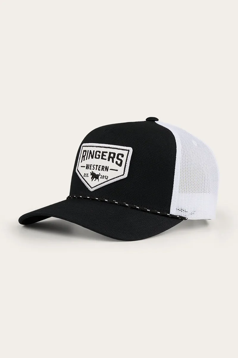 Garage Trucker Cap - Black with White Print