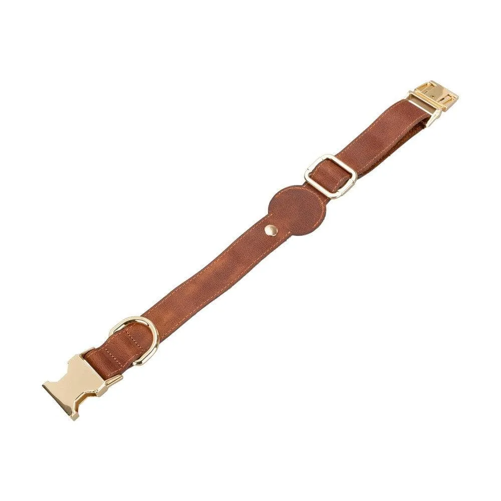 Genuine Leather Handmade Dog Collar, Apple AirTag Compatible Slot, 50cm Adjustable Size