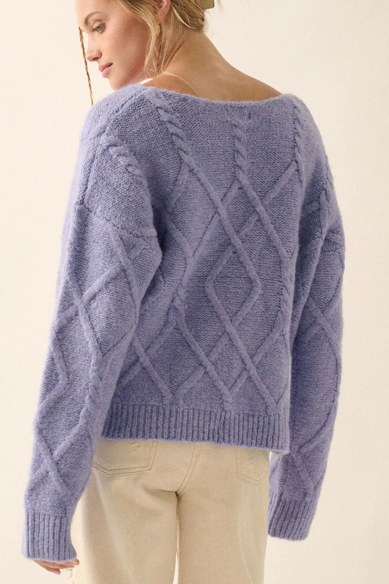 Girl's Best Friend Boat-Neck Cable Knit Sweater