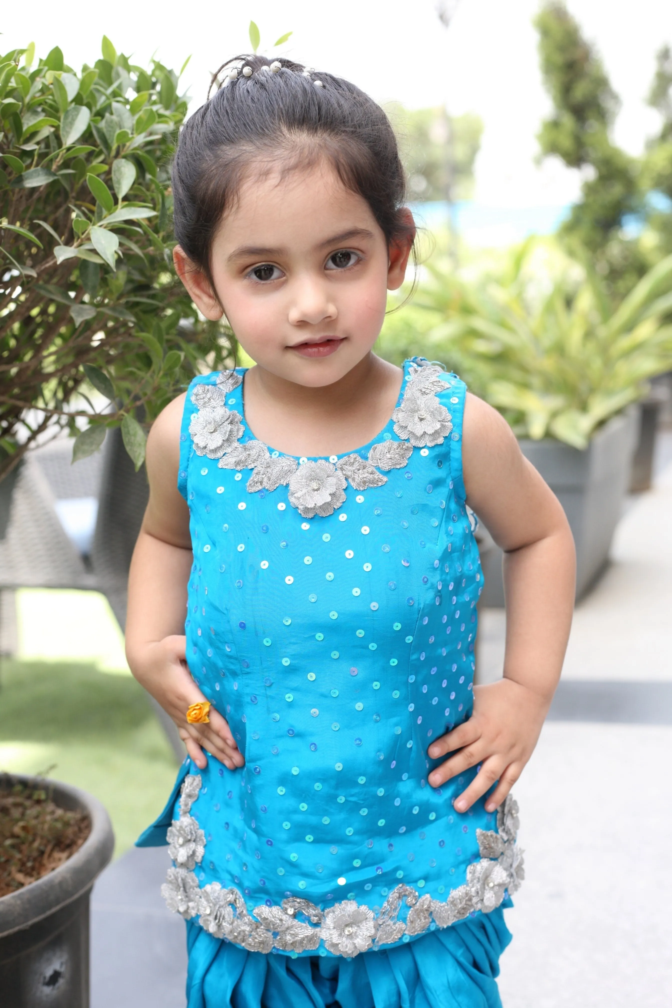 Girls' Cerulean Blue Patiala Suit