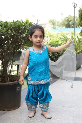 Girls' Cerulean Blue Patiala Suit