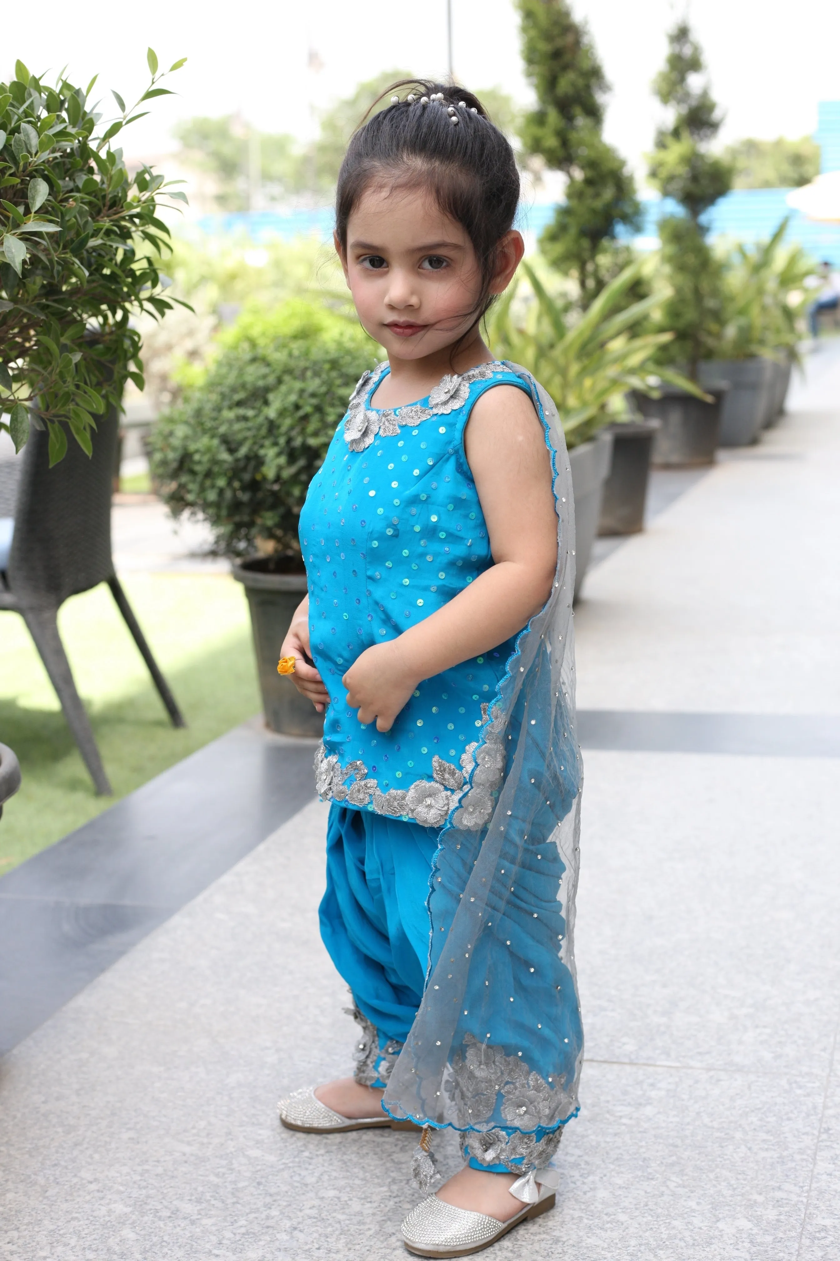 Girls' Cerulean Blue Patiala Suit