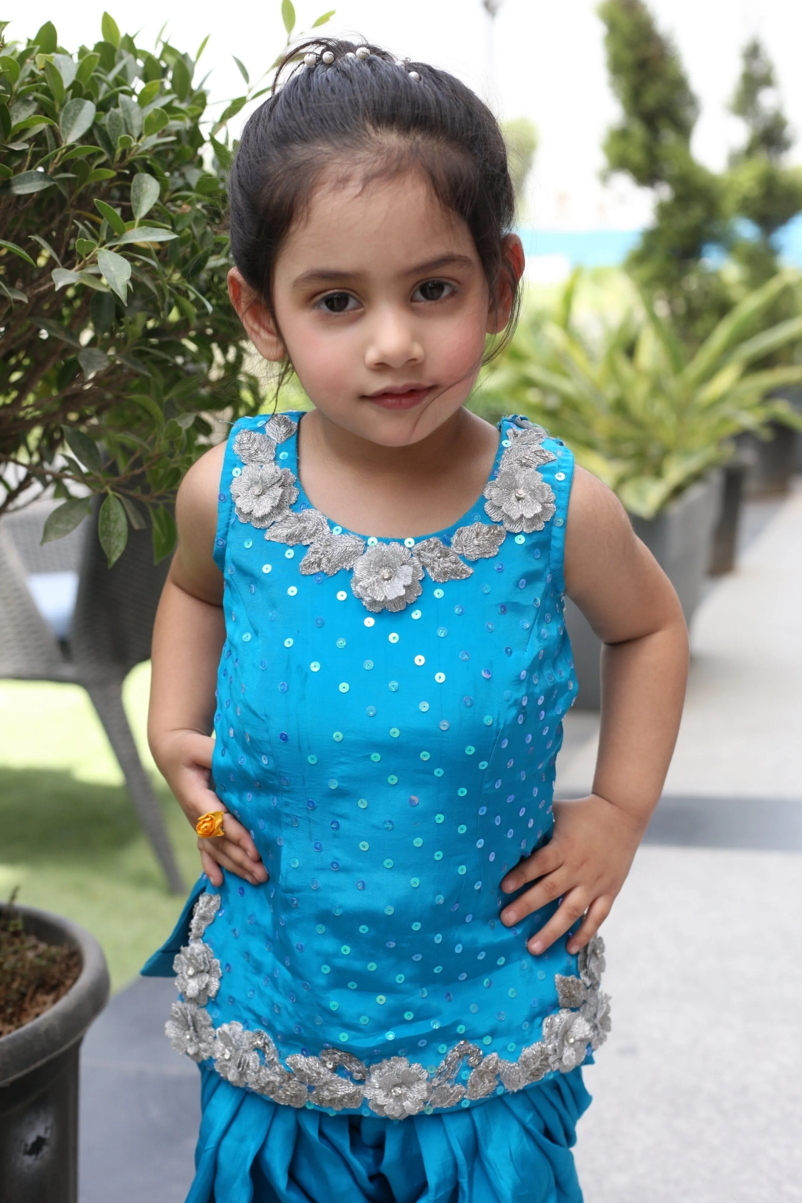 Girls' Cerulean Blue Patiala Suit