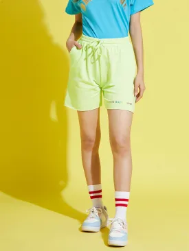 Girls Green Terry Full-Time-Day-Dreamer Baseball Shorts