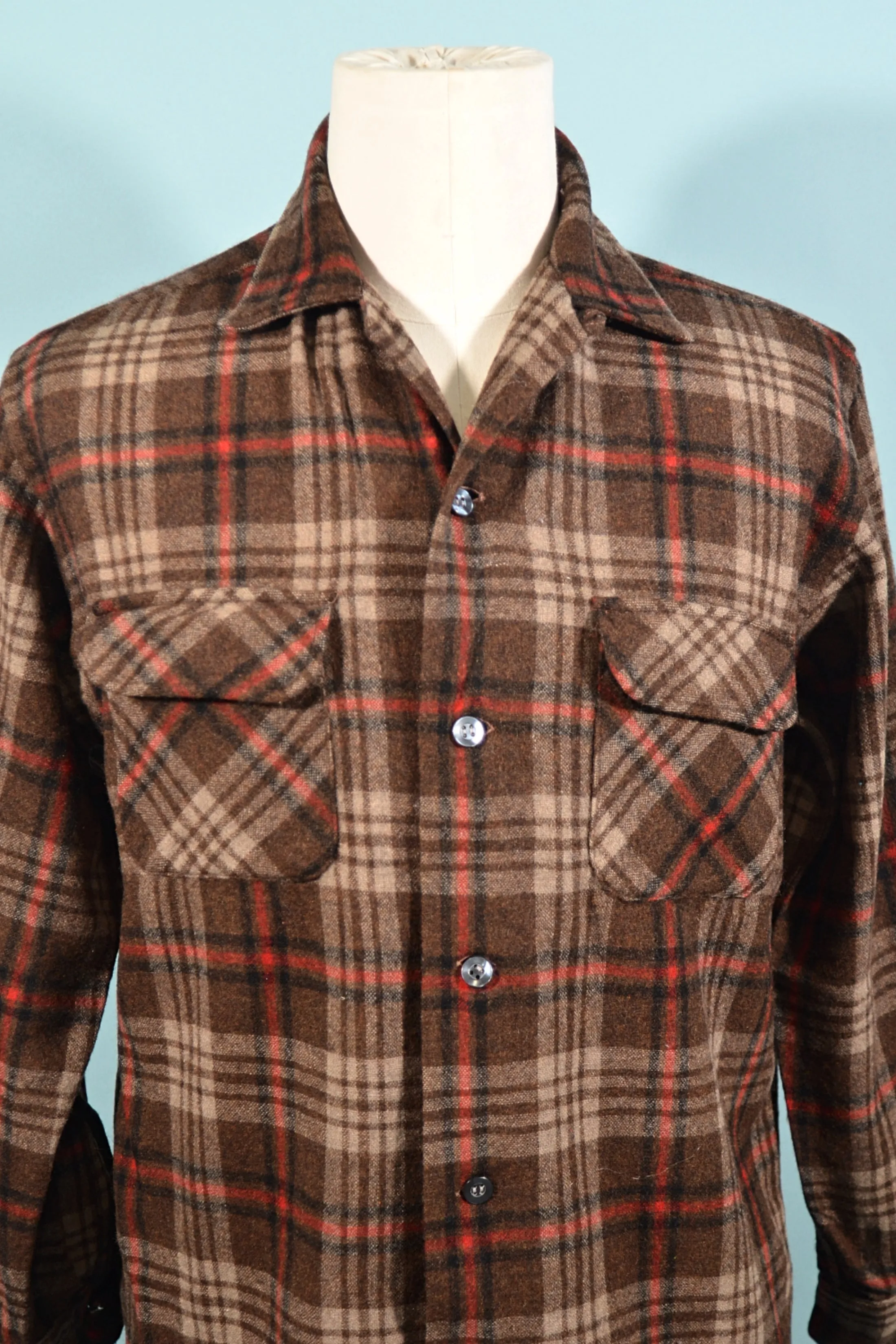 Grant Crest Vintage Mens Plaid Board Shirt, Tab Collar M