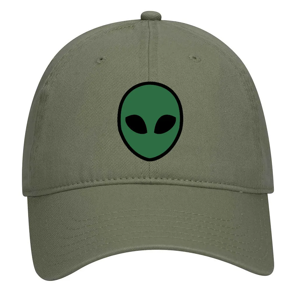 Green Alien Head Suede Like Feel Textured Printed Garment Washed Superior Cotton Twill Dad Hat - For Women and Men