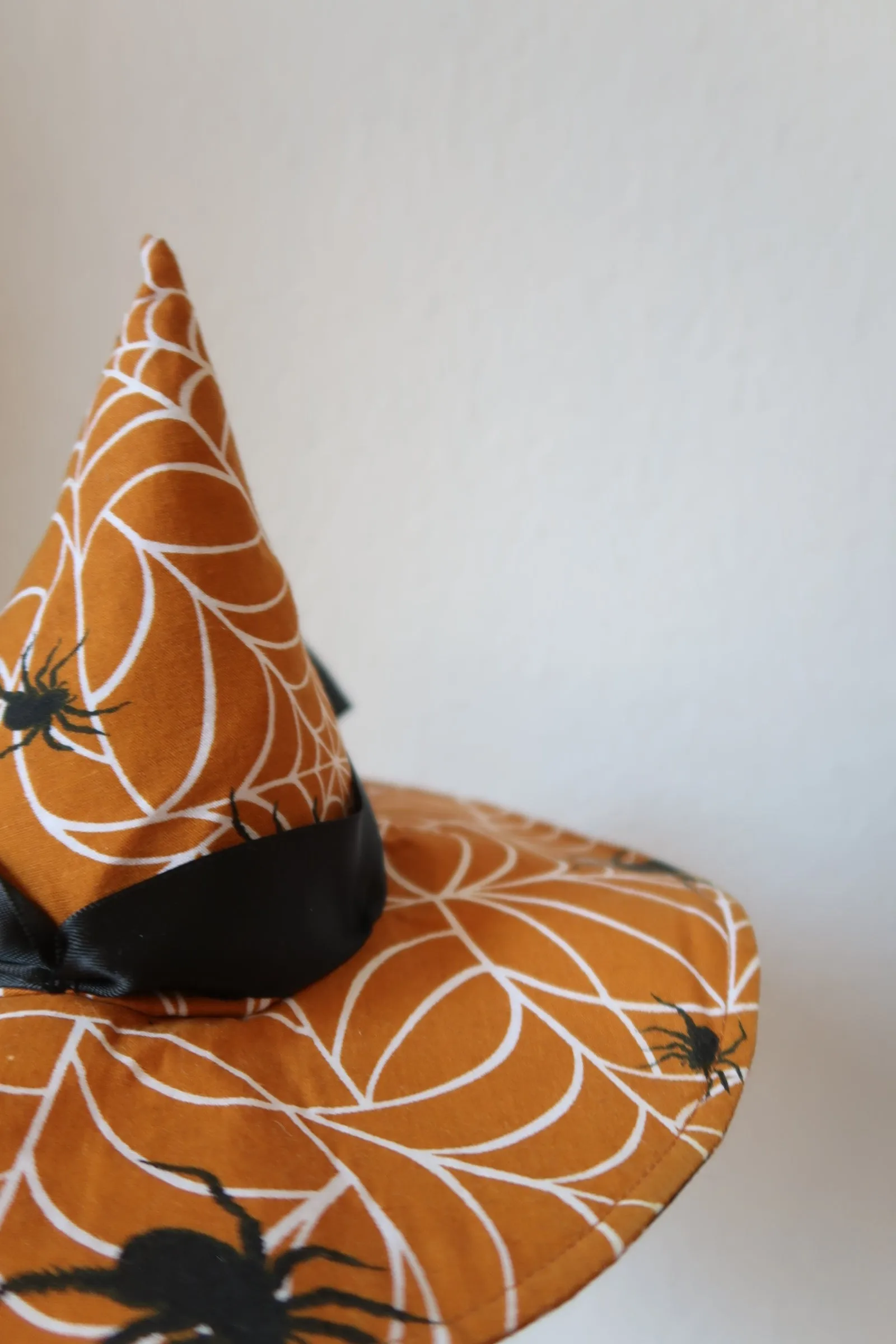 Halloween Collection Mini Witch Hat Fascinator (dark orange spiderweb)