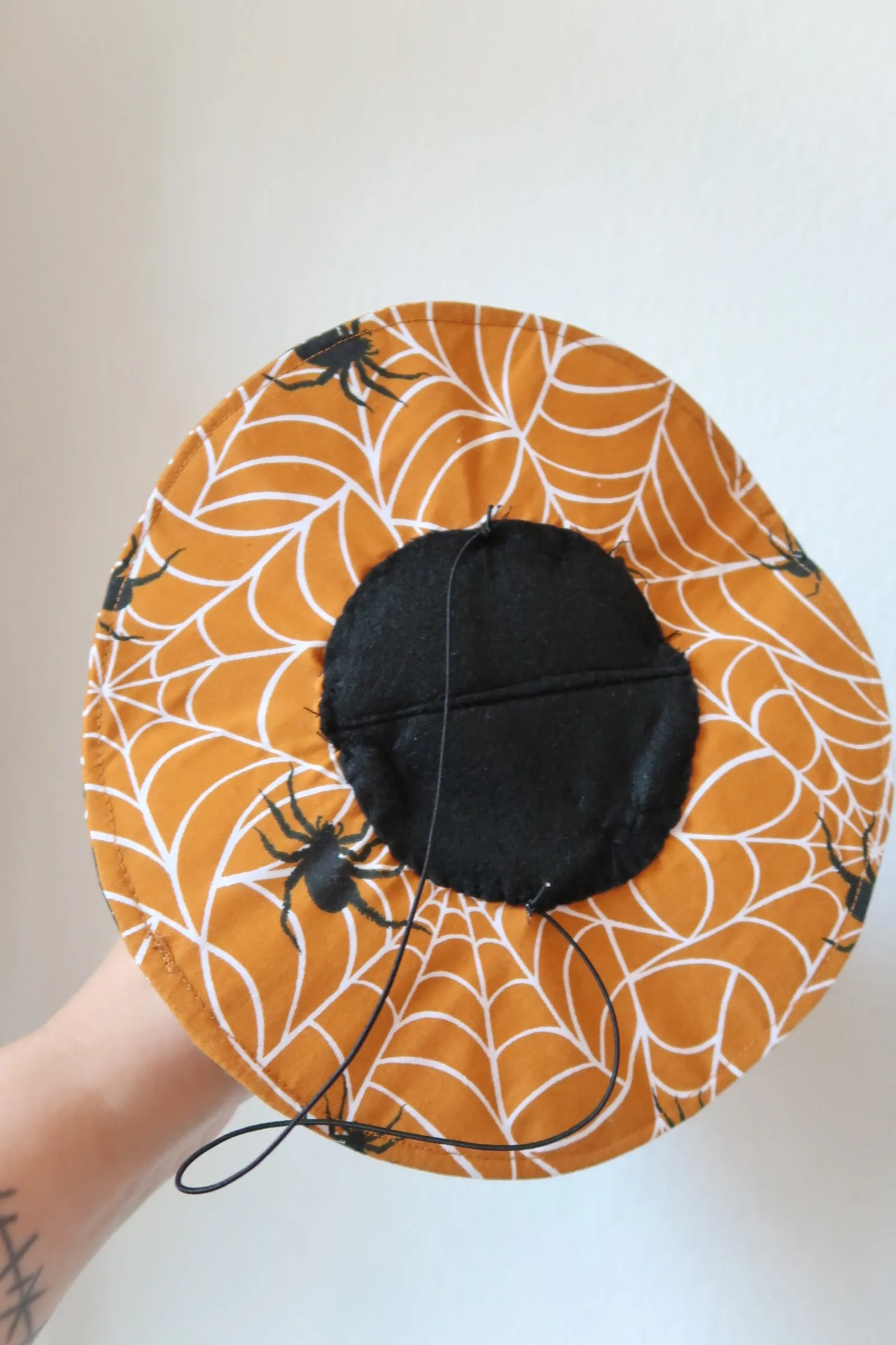 Halloween Collection Mini Witch Hat Fascinator (dark orange spiderweb)