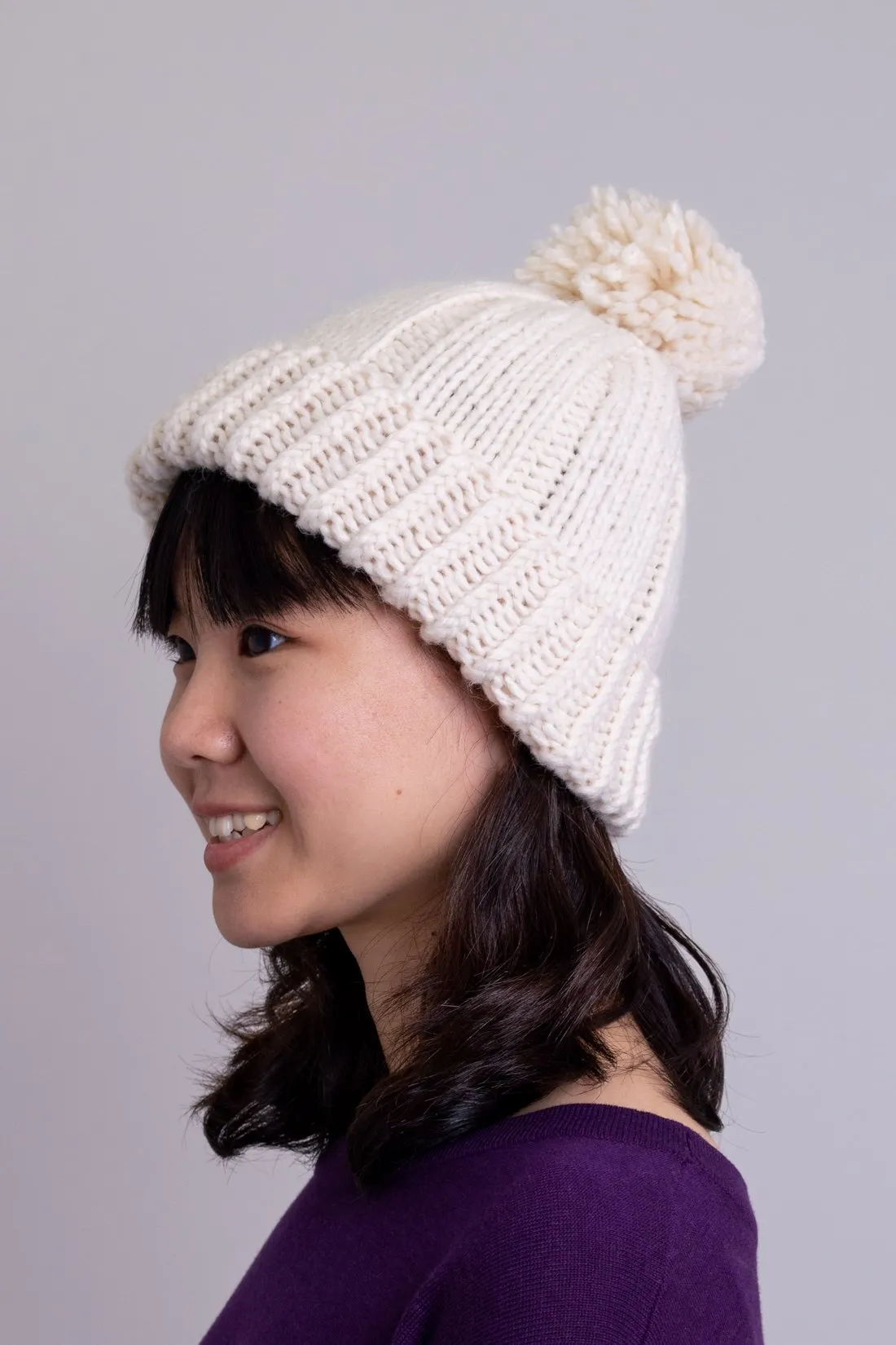 Hand Knit Toque, White, Wool