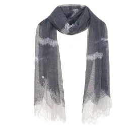 Hand Spun Cashmere Scarf with Lace - Denim