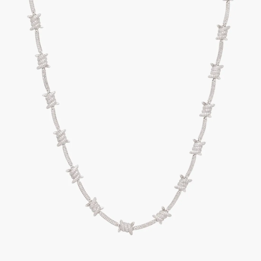 Iced Barbed Wire Chain - White Gold