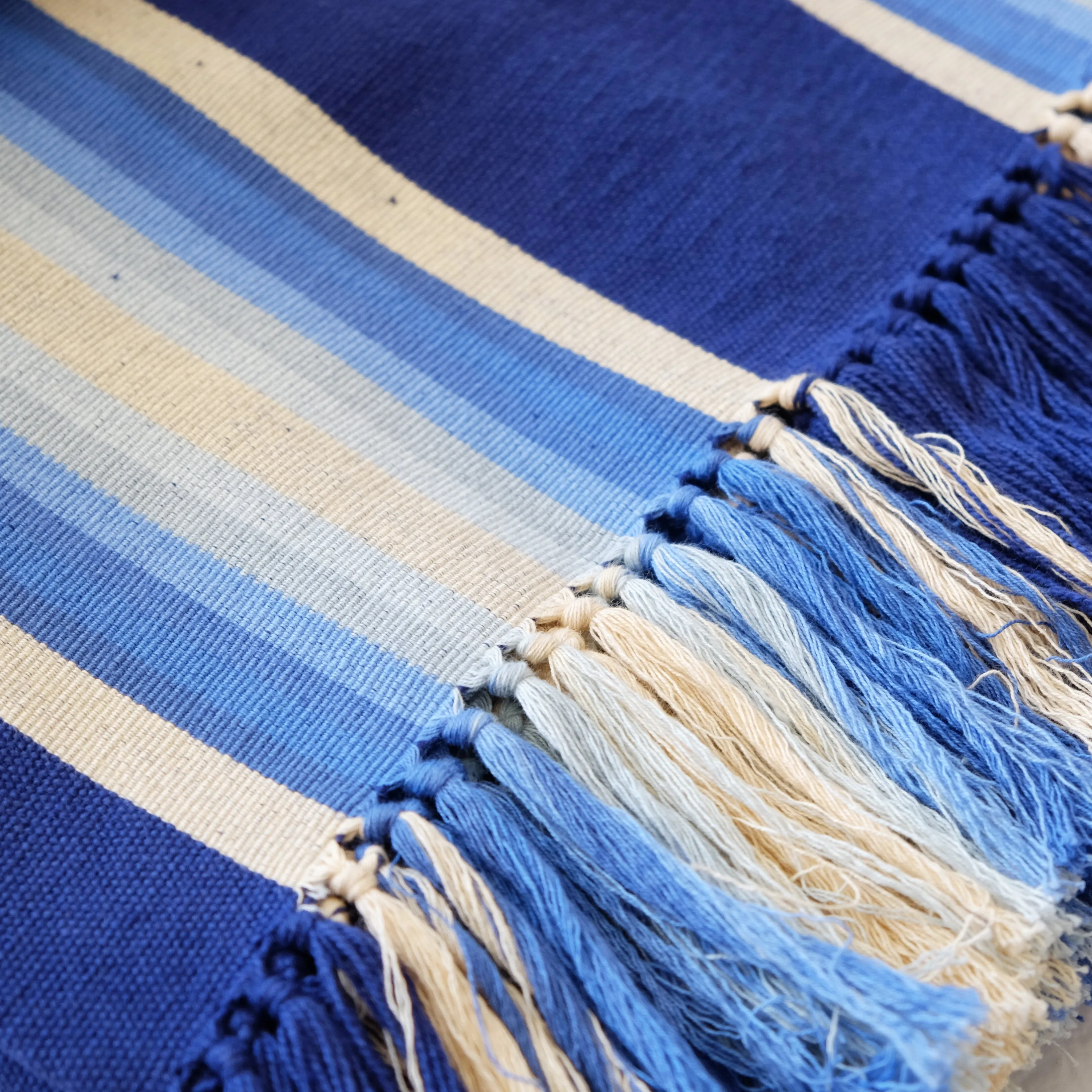 Indigo Ombre Striped Cotton Throw