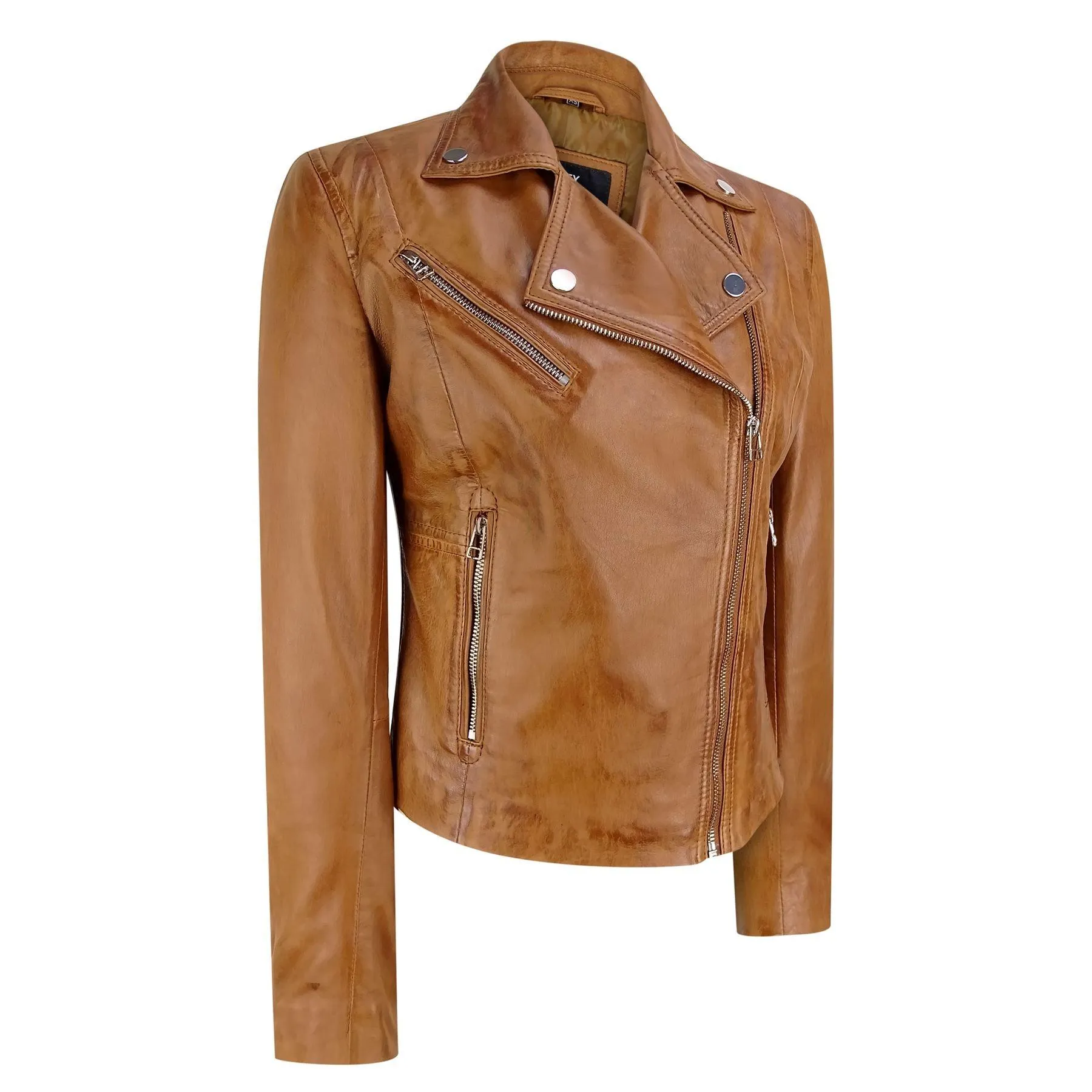 Infinity Ladies Retro BRANDO Tan Biker Retro Casual Soft Nappa Leather Jacket