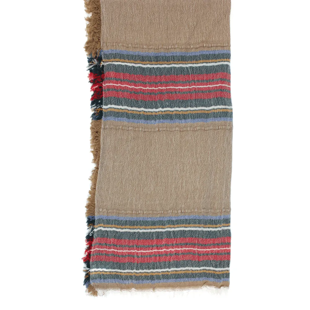 Italian Stripe Scarf with Fringe - Oatmeal