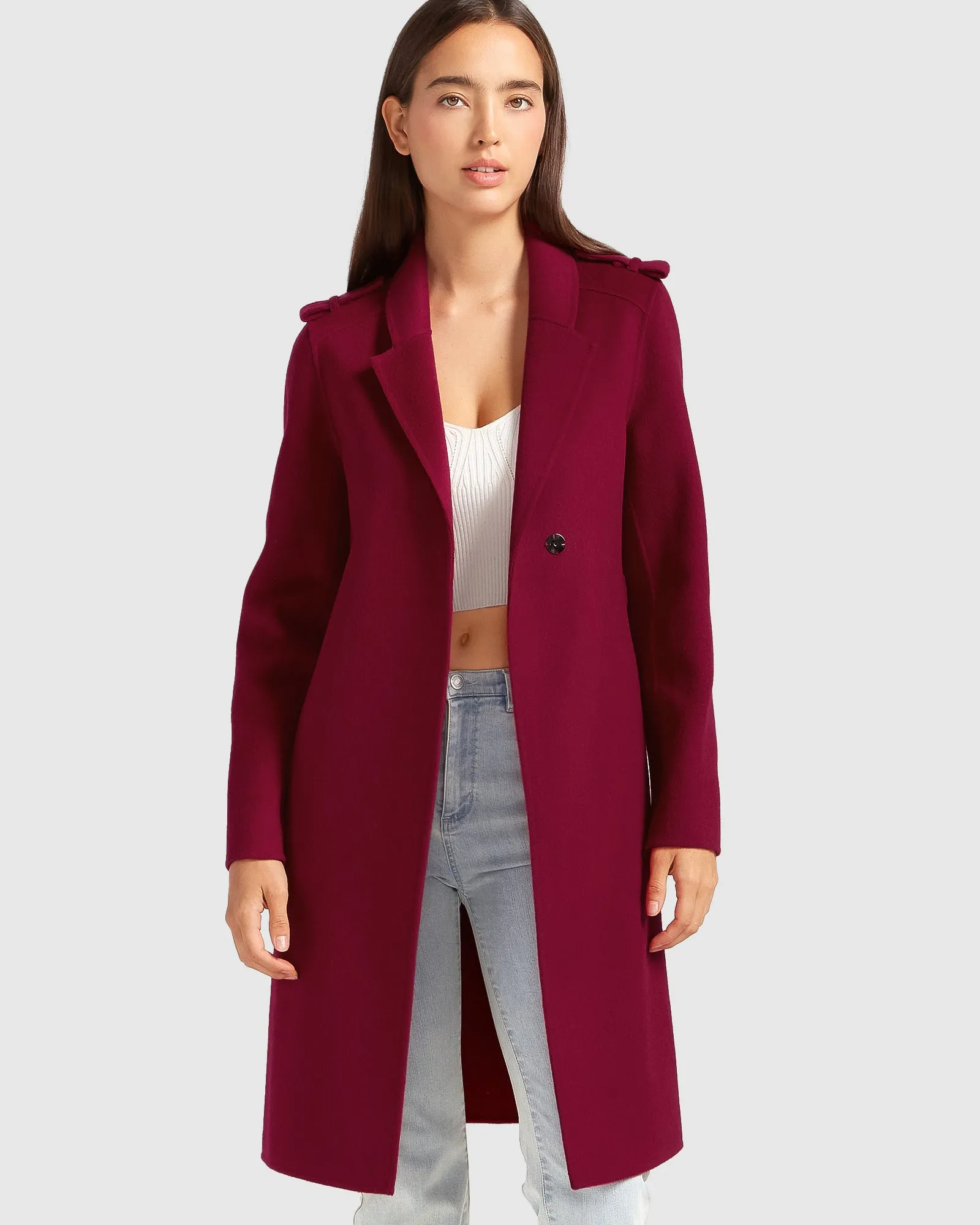 Jealousy Belted Wool Blend Coat - Magenta