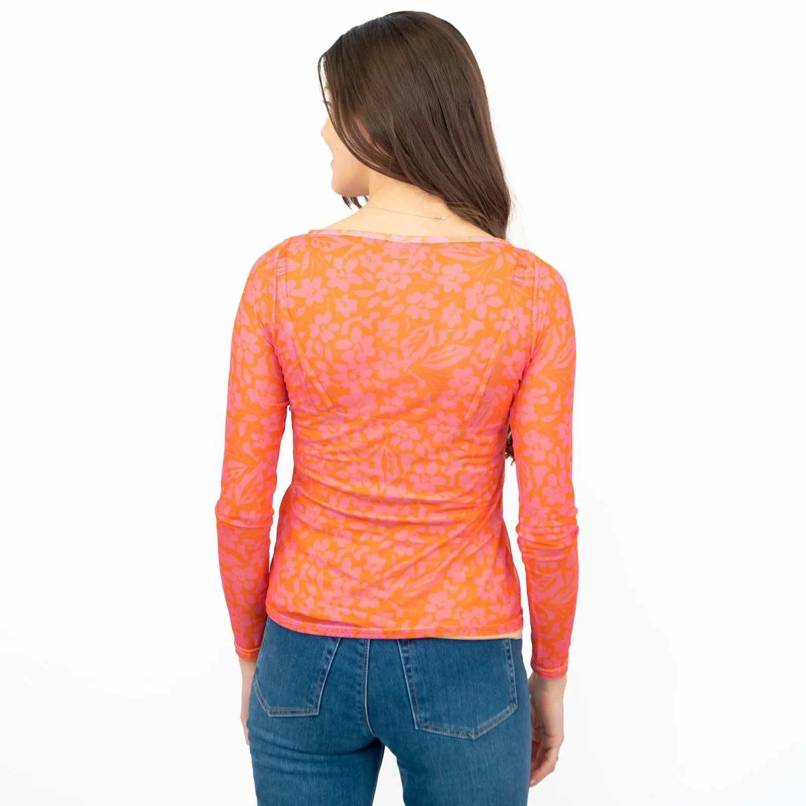 Karen Millen Floral Pink & Orange Mesh Top