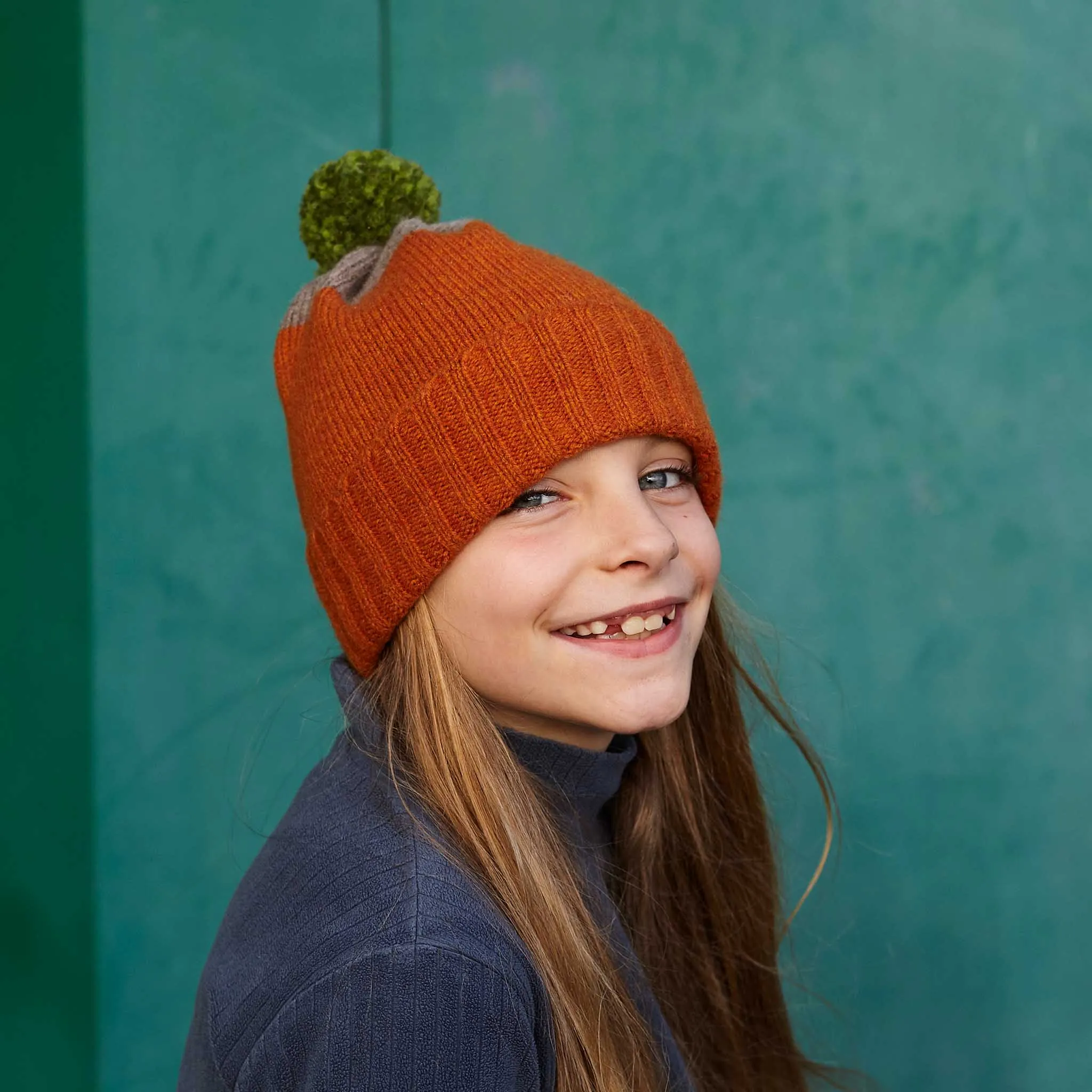 Kids' Rust & Soft Brown Tipped Lambswool  Bobble Hat