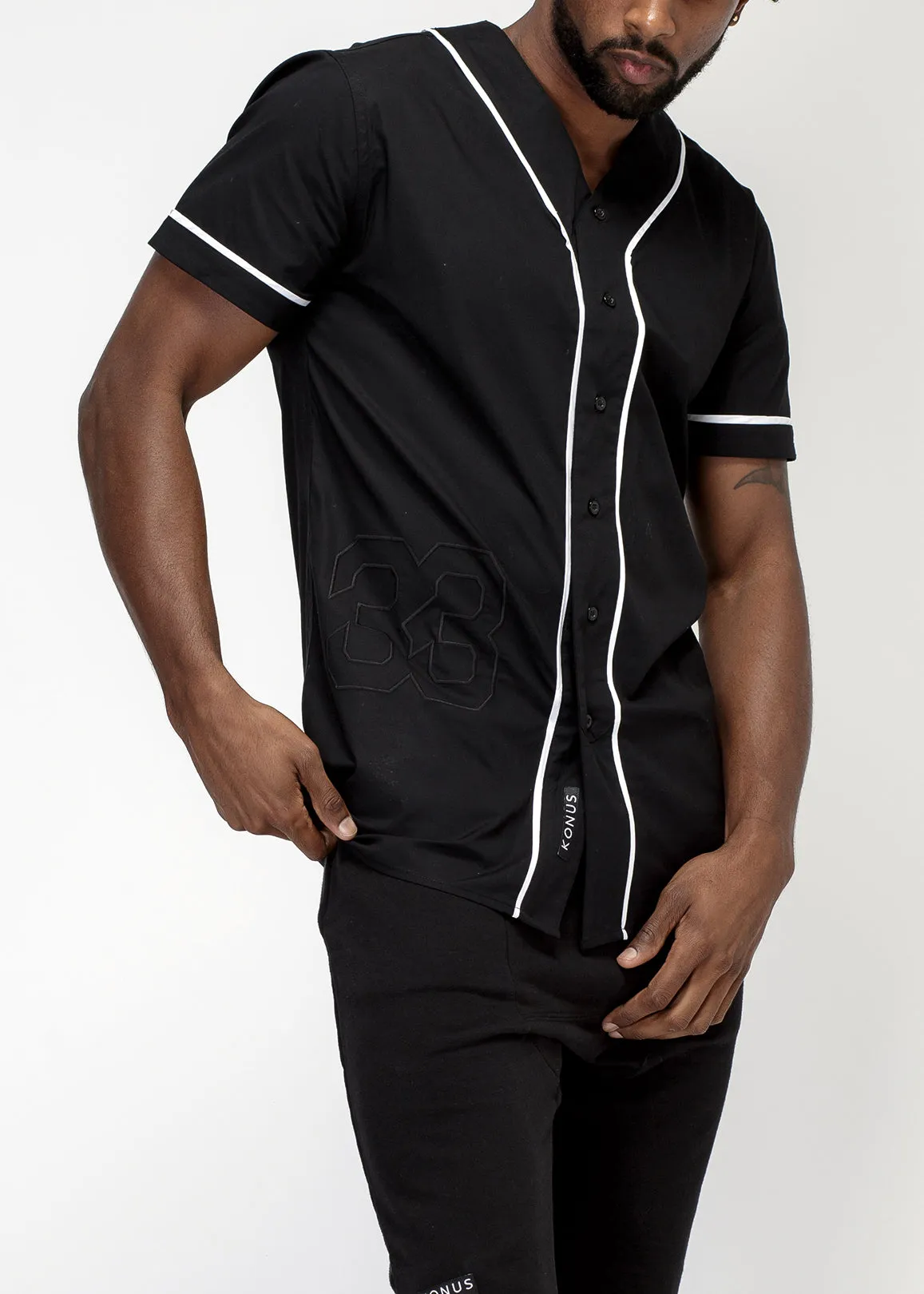 Konus Men's Woven Baseball Jersey Shirt in Black