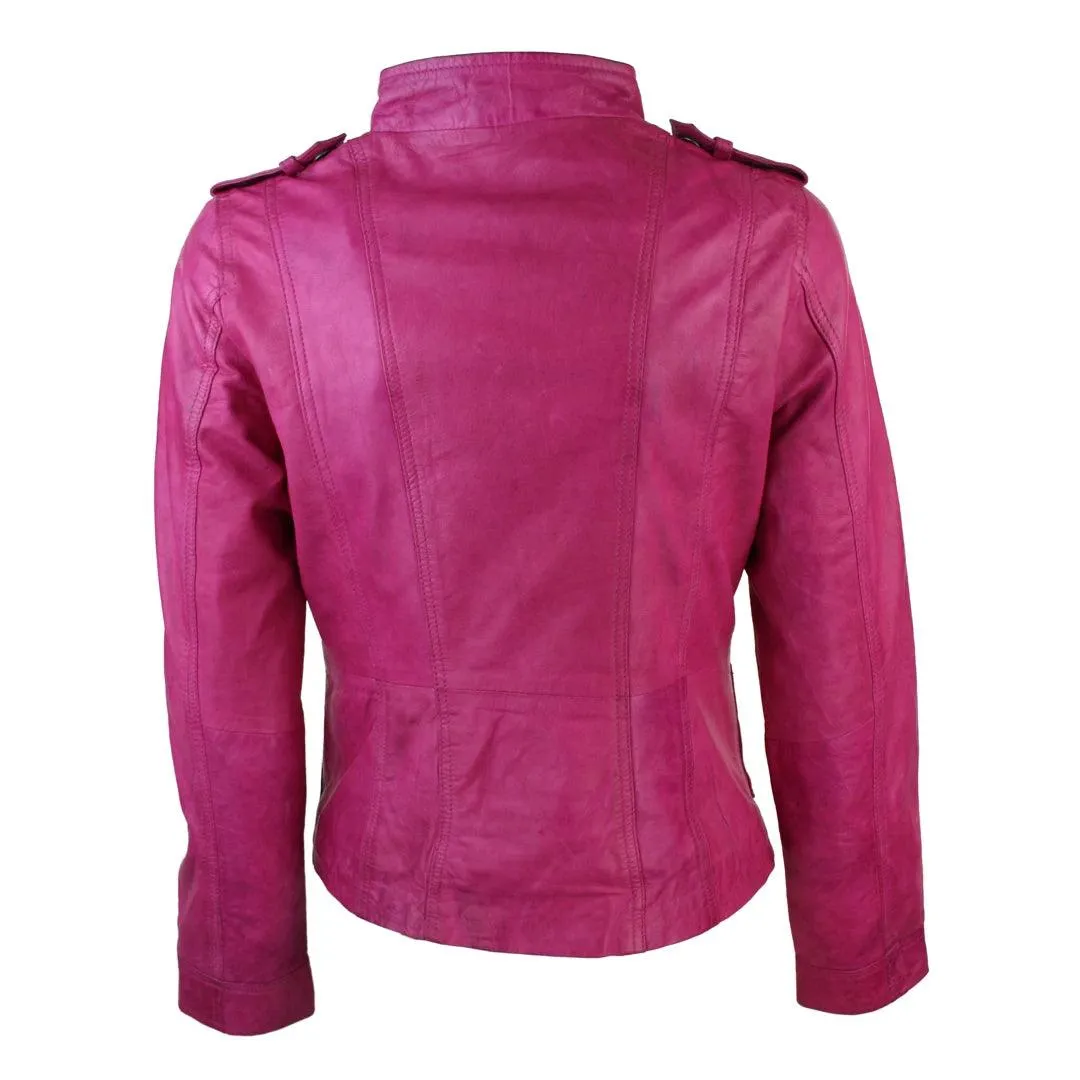 Ladies Women Genuine Real Leather Slim Fit Yellow Green Pink Biker Jacket