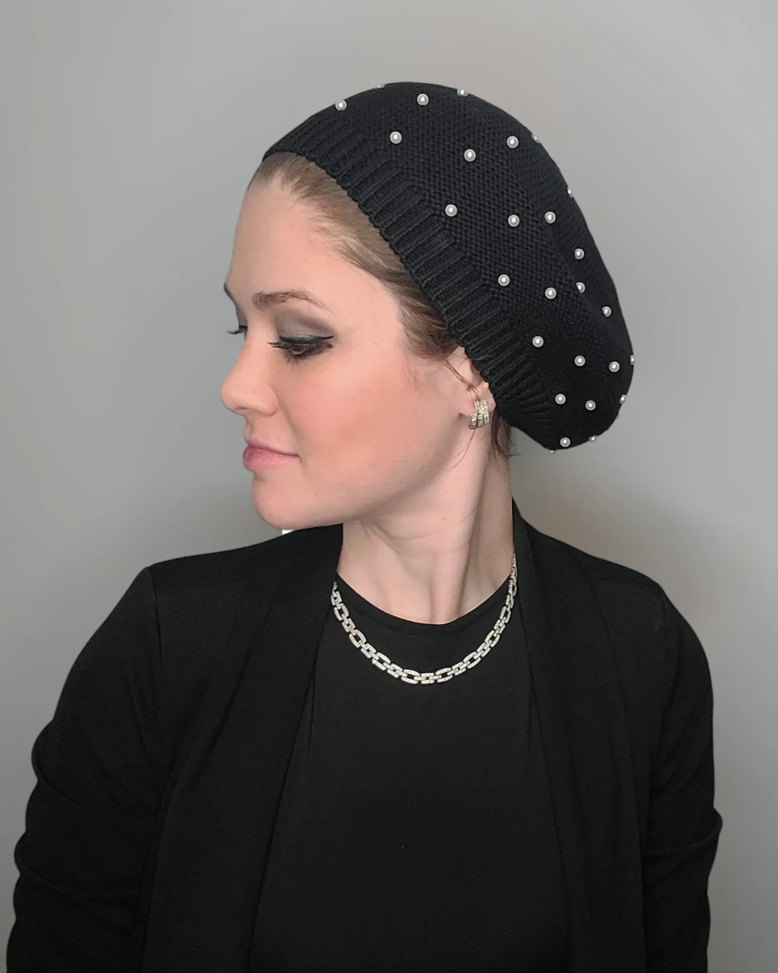 Large Size Cotton Beret with Pearls