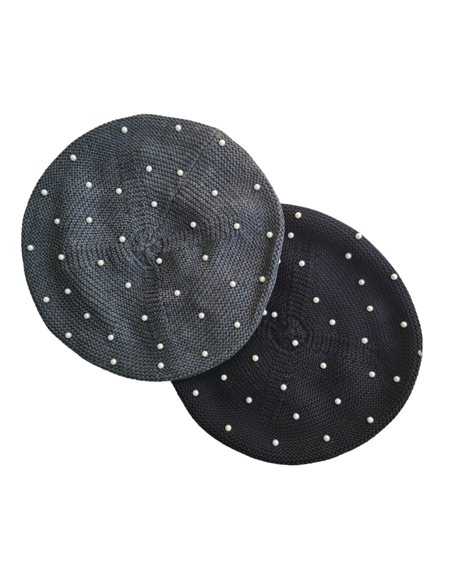 Large Size Cotton Beret with Pearls