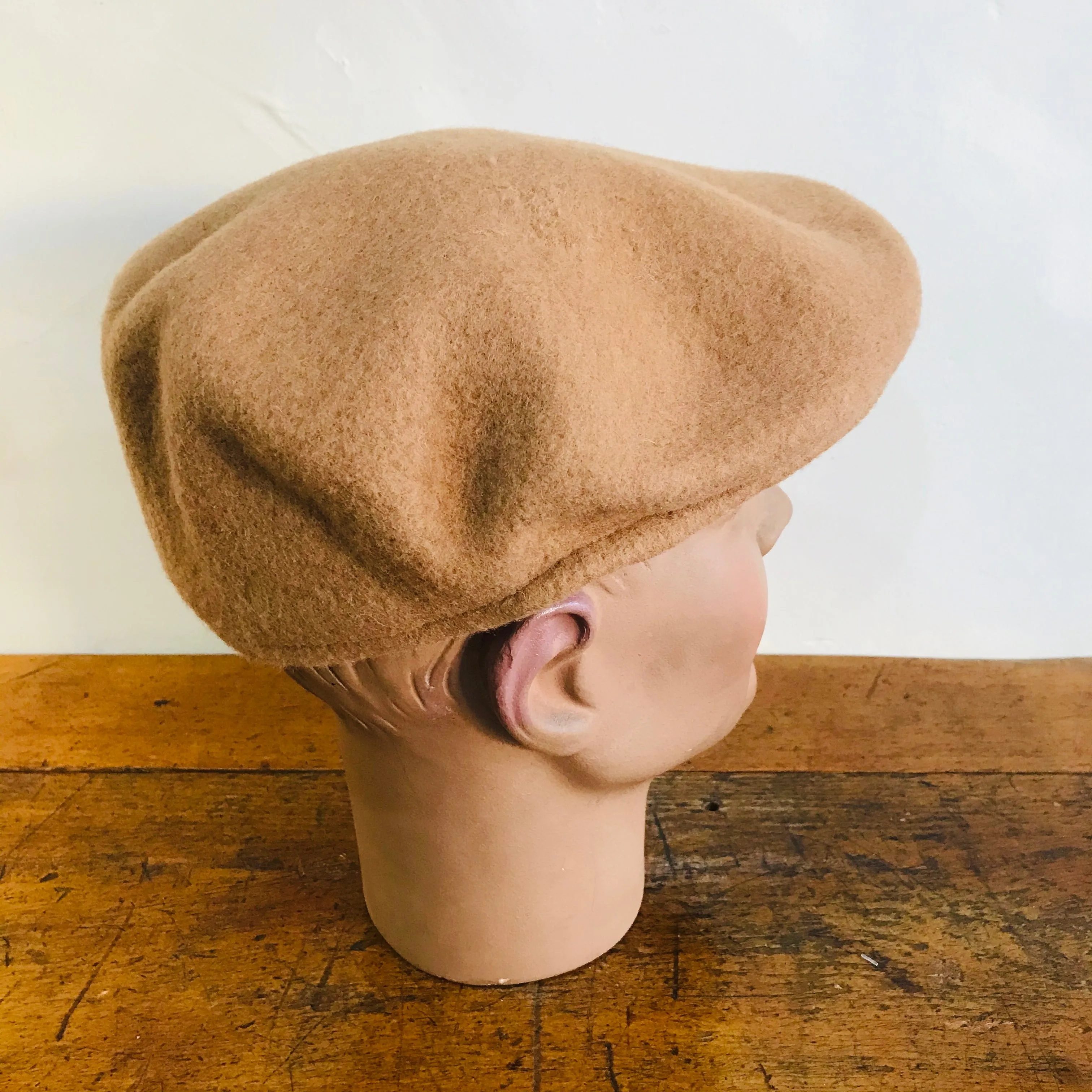 Luton - Cheese Cutter Flat Cap - Wool Felt - Camel - S/M and M/L