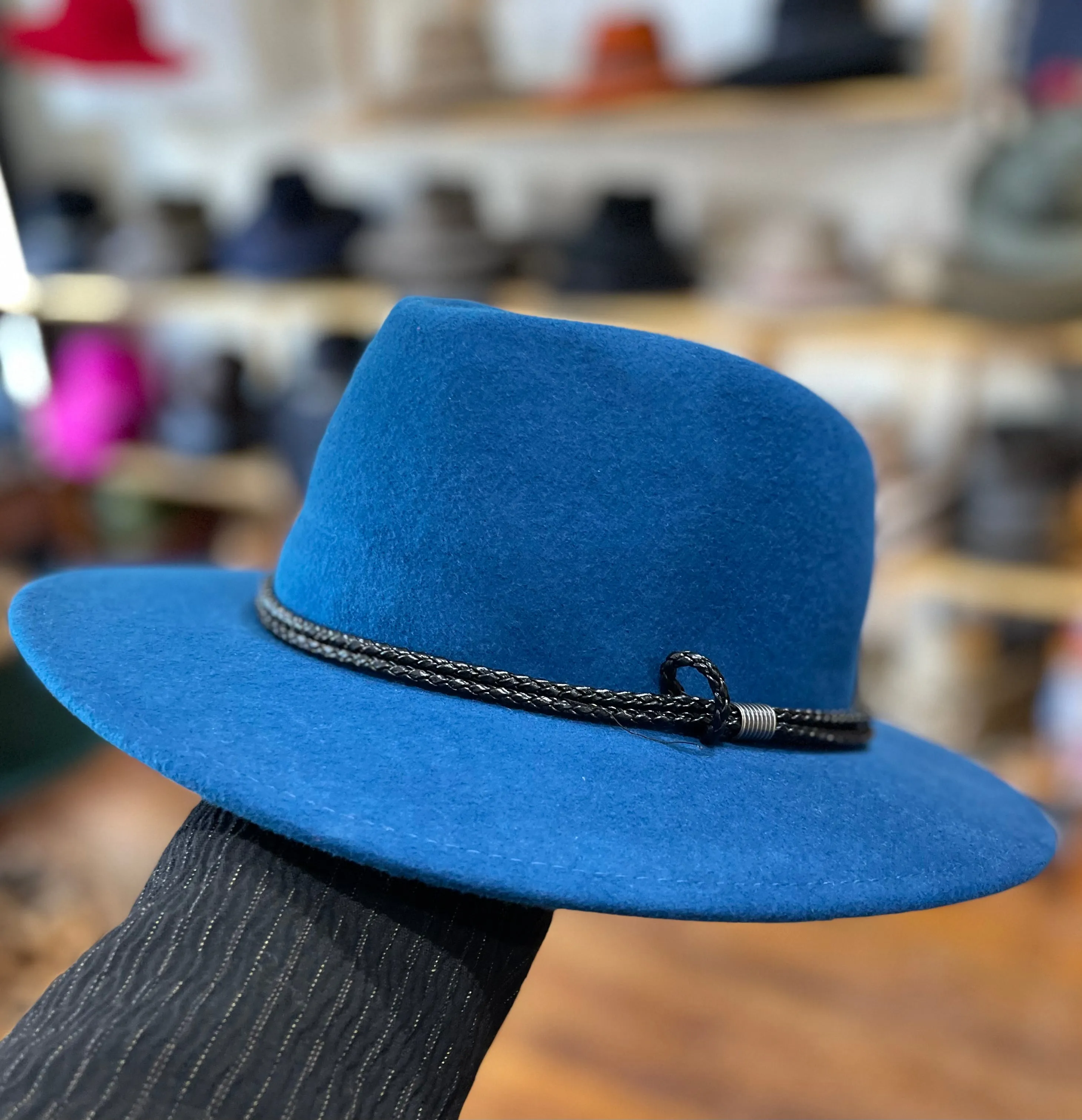 M by Flechet - Cashmere/Wool - Teardrop Fedora with Rope Trim - Petrole/Blue