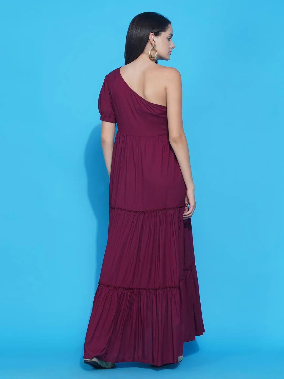 Maternity Solid Wine Color Maxi Baby Shower Dress