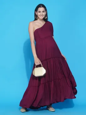 Maternity Solid Wine Color Maxi Baby Shower Dress