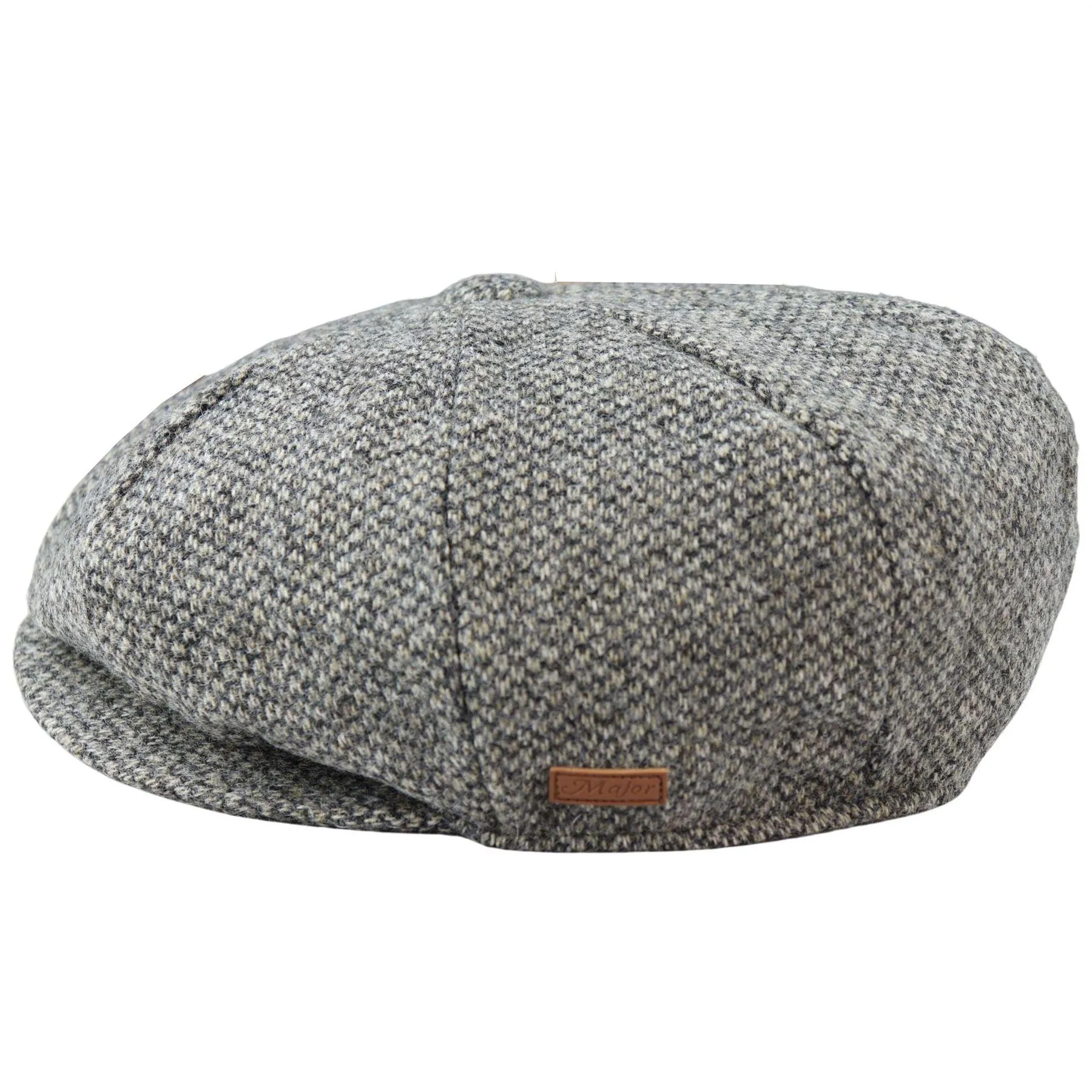 Mens 8 Panel Baker Boy Cap Shelby Hat Wool VIntage Tweed Classic Light Grey Razor