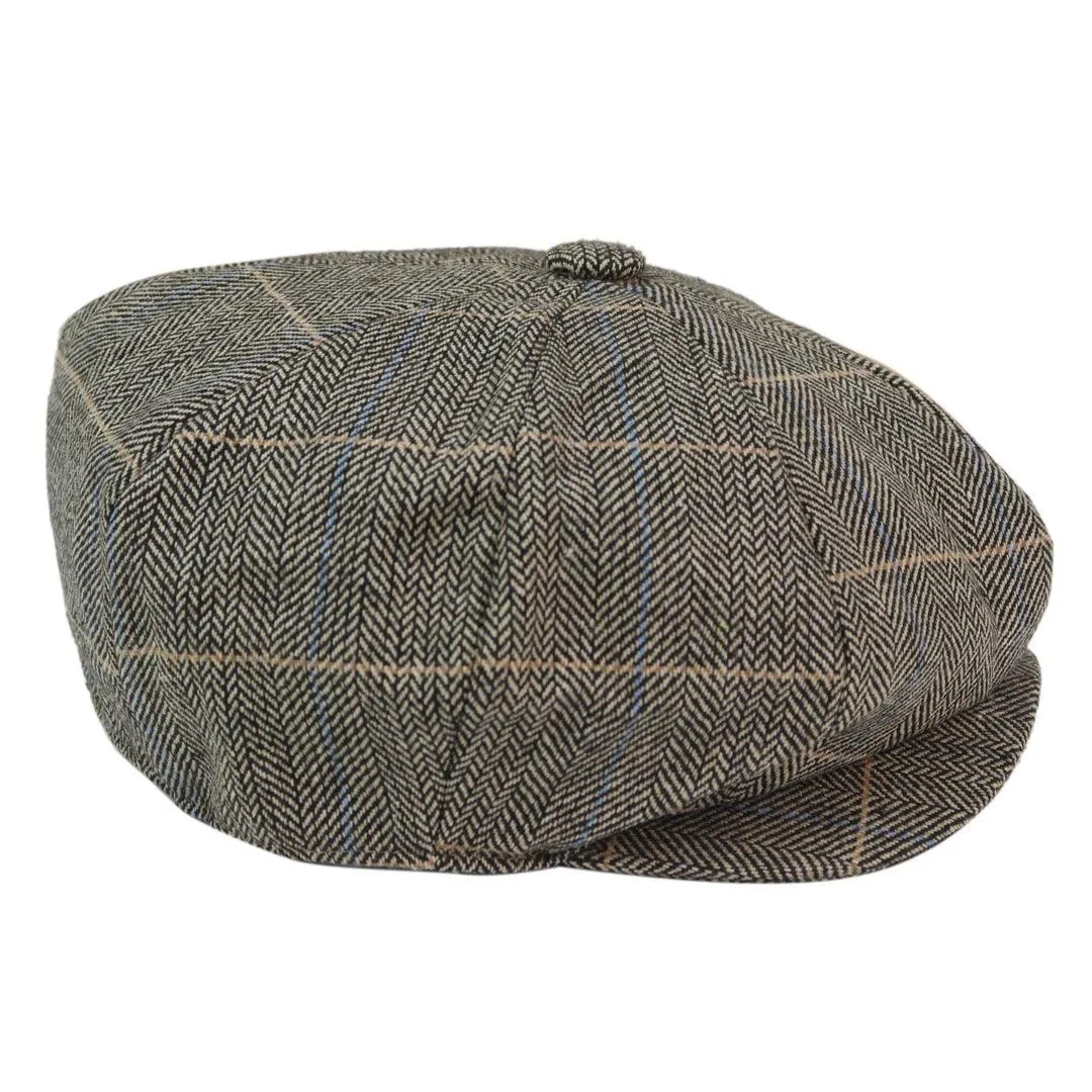 Mens 8 Panel Hat Wool Baker Boy Newsboy Flat Cap Grandad Tweed Check 1920s Peaky