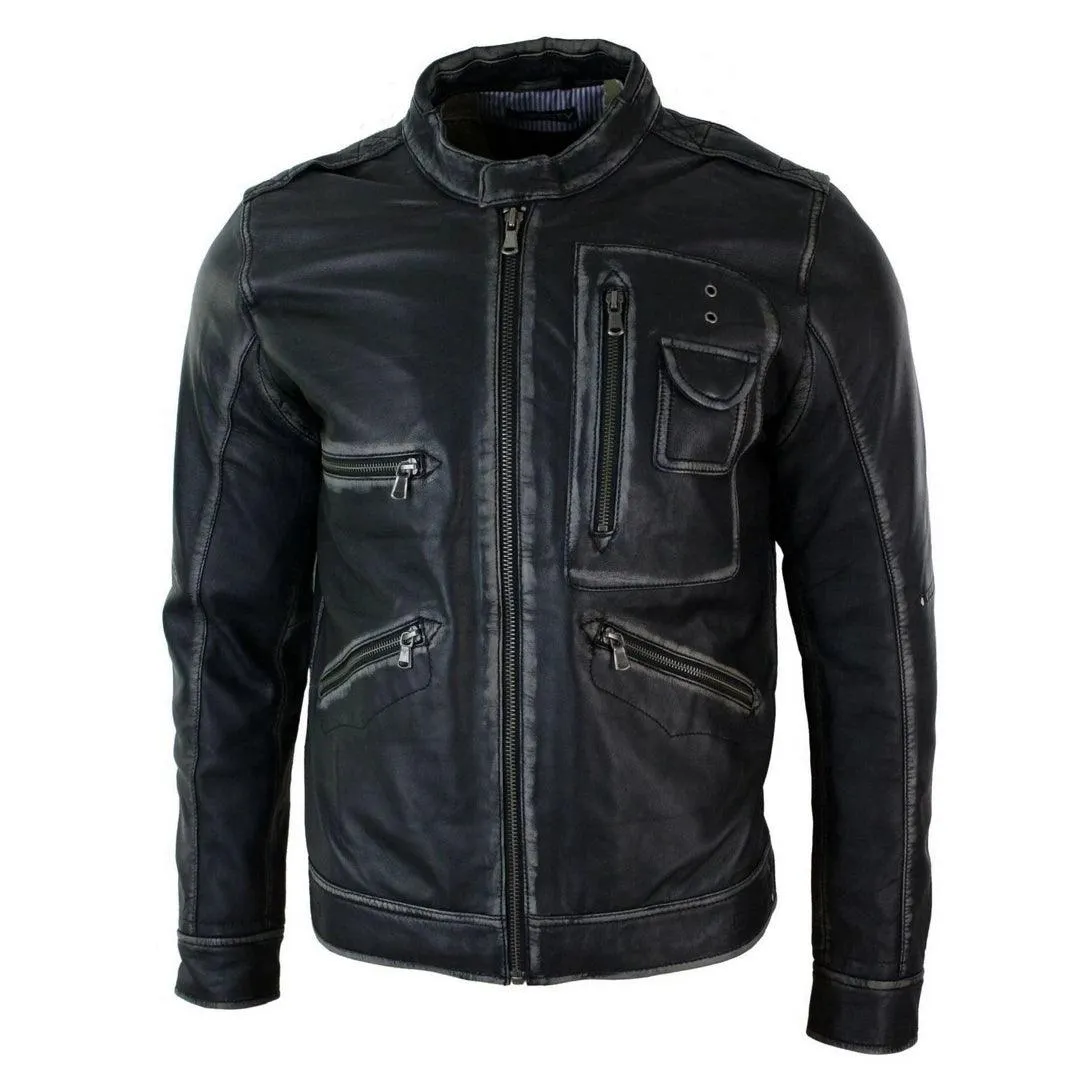 Mens Biker Motorcycle Vintage Distressed Brown Bomber Winter Leather Jacket