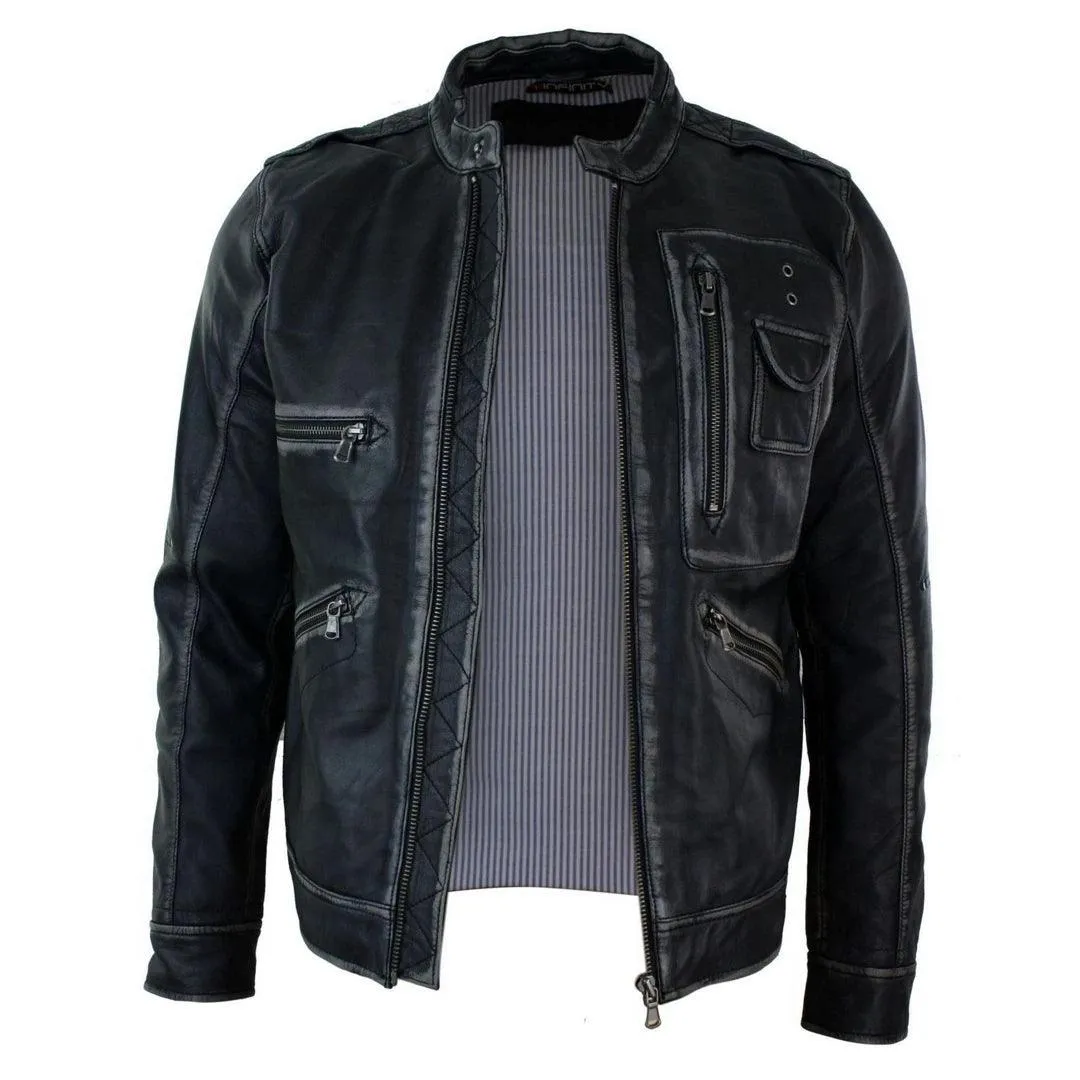 Mens Biker Motorcycle Vintage Distressed Brown Bomber Winter Leather Jacket