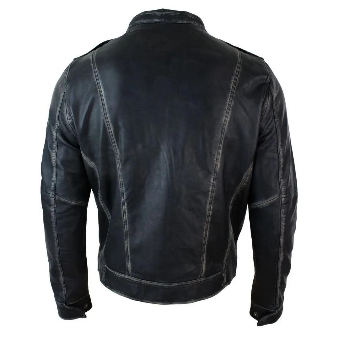 Mens Biker Motorcycle Vintage Distressed Brown Bomber Winter Leather Jacket