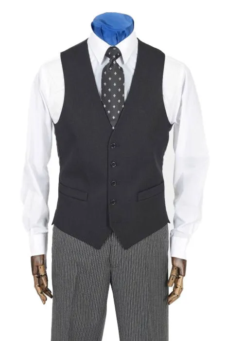 Men's Black Wool Herringbone Waistcoat New