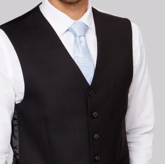 Men's Black Wool Herringbone Waistcoat New